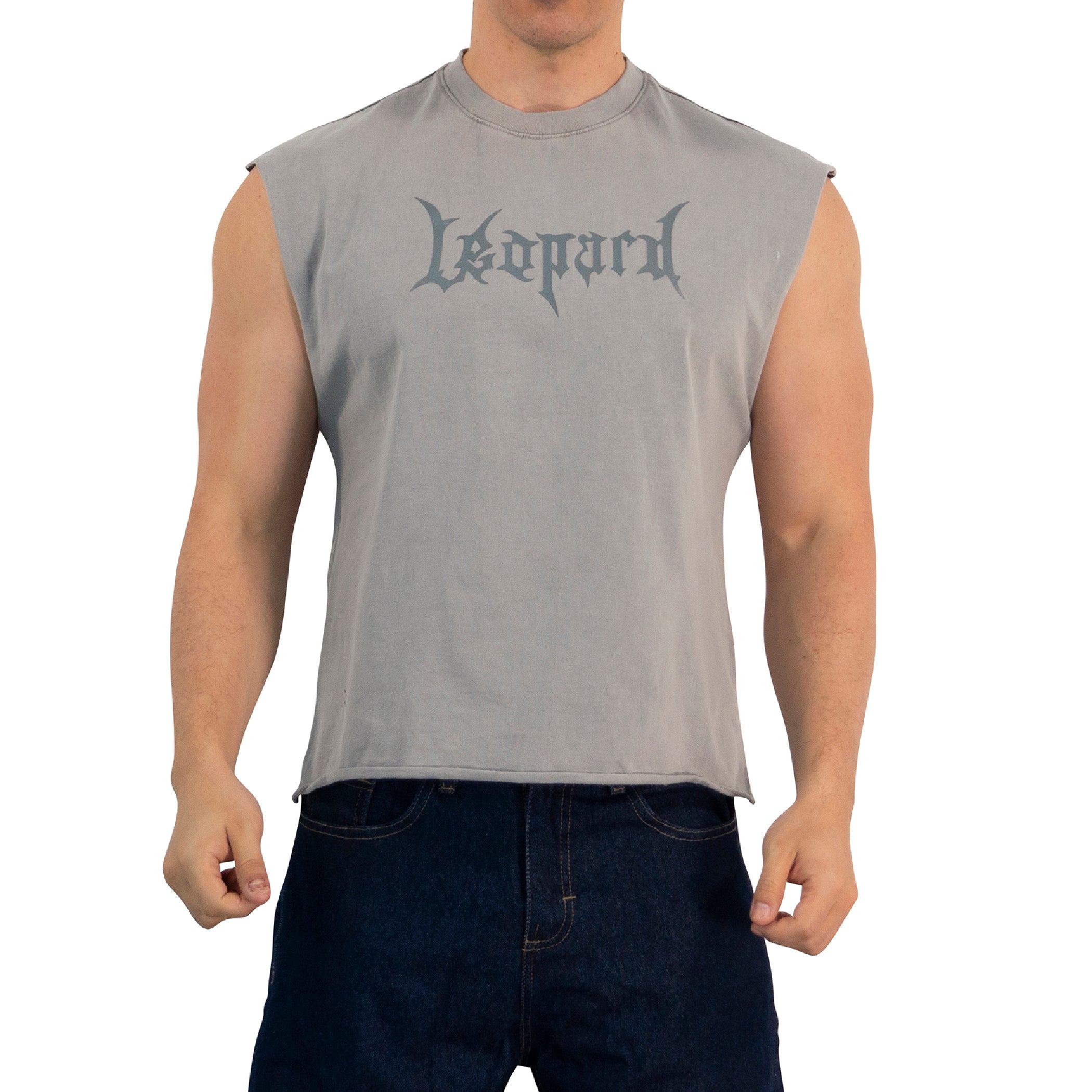 Playera Sleeveless Boxy | Oversized Fit Dark Series Leopard Pigment Light Gray