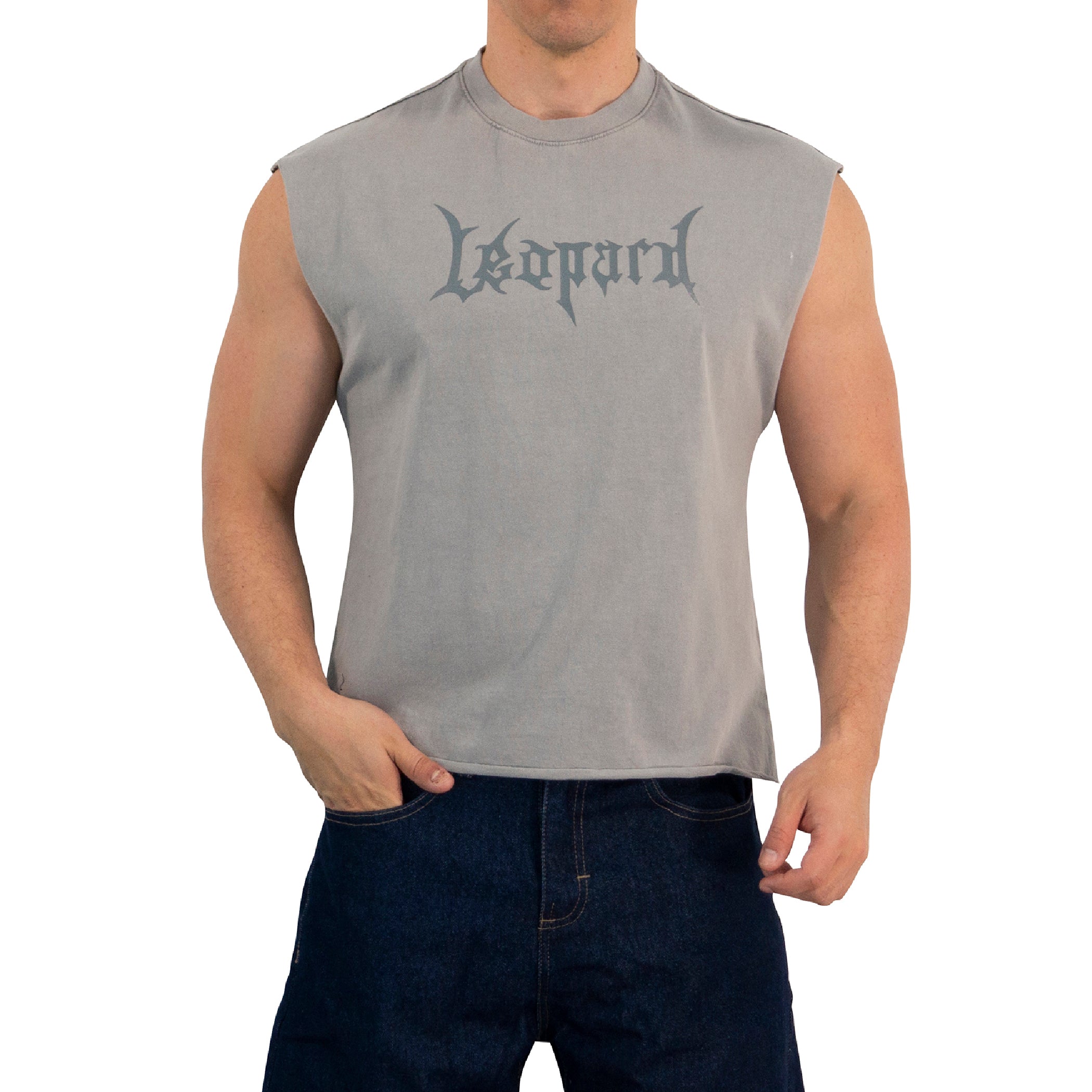 Playera Sleeveless Boxy | Oversized Fit Dark Series Leopard Pigment Light Gray