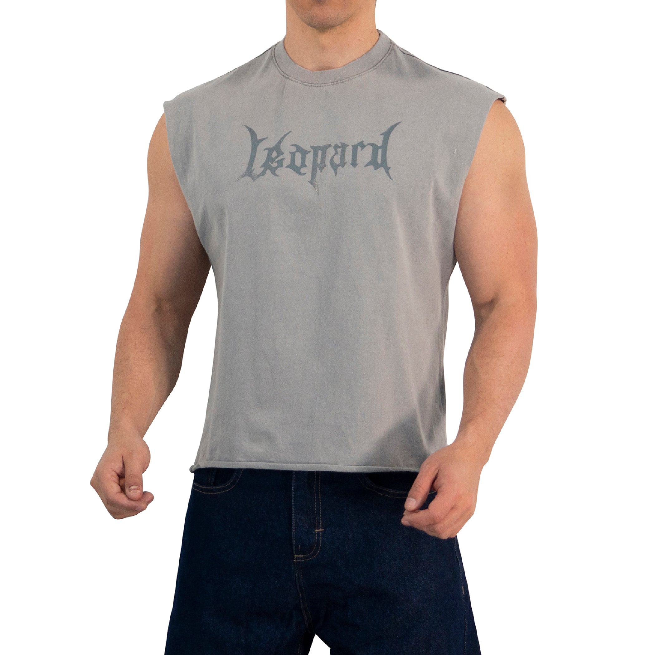 Playera Sleeveless Boxy | Oversized Fit Dark Series Leopard Pigment Light Gray