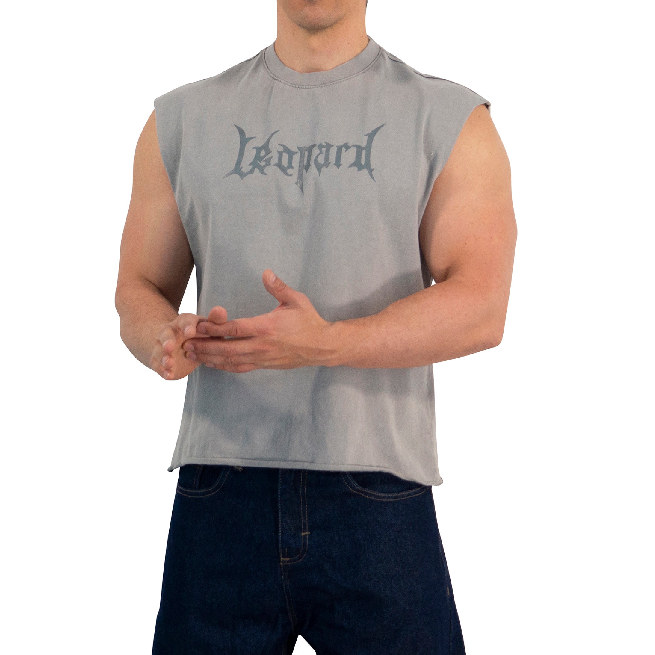 Playera Sleeveless Boxy | Oversized Fit Dark Series Leopard Pigment Light Gray