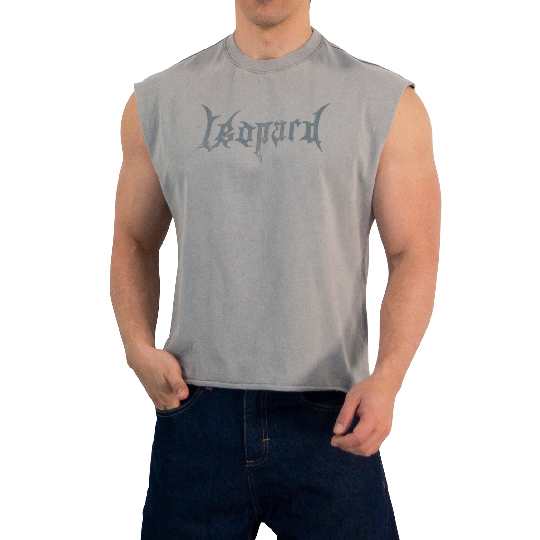 Playera Sleeveless Boxy | Oversized Fit Dark Series Leopard Pigment Light Gray