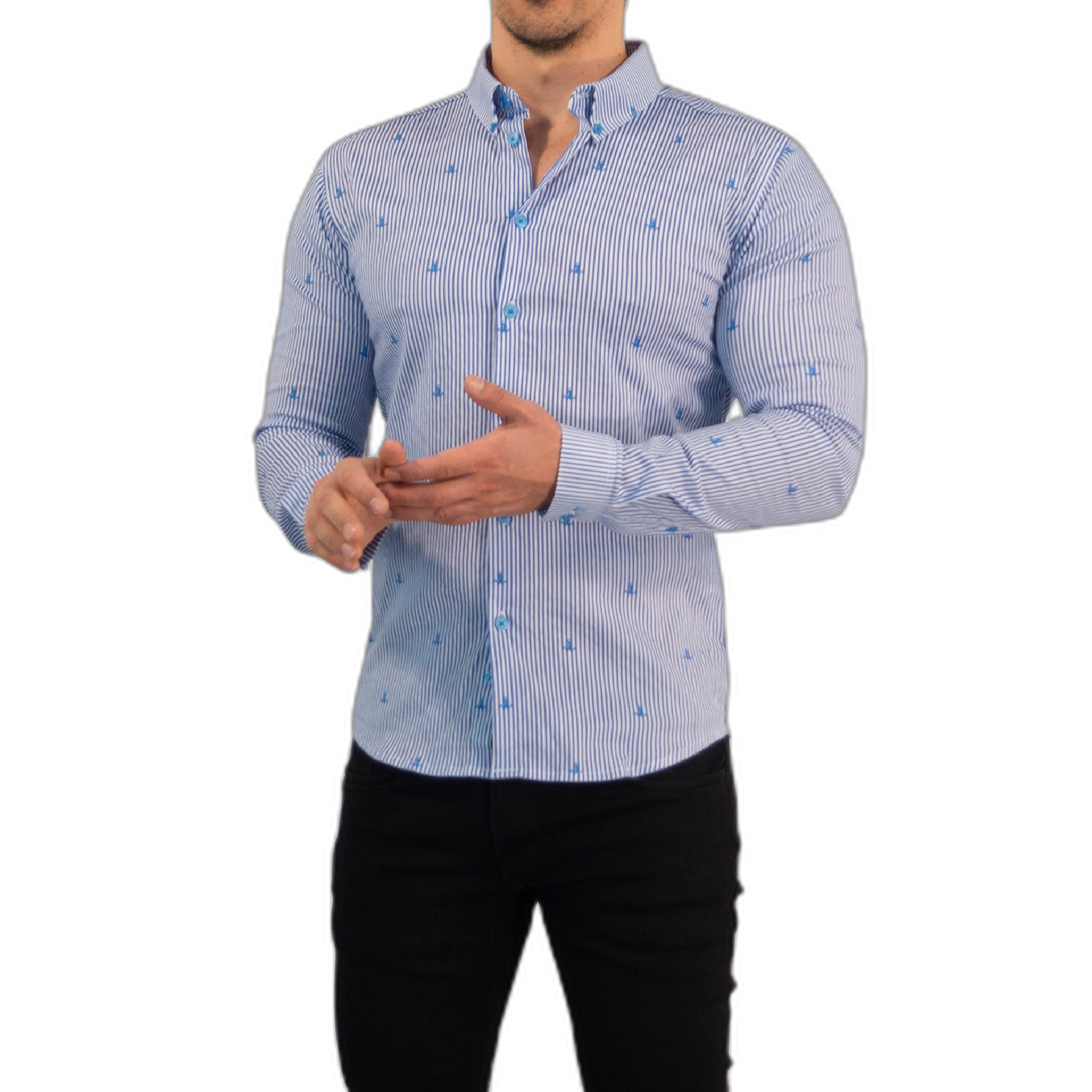 Camisa Slim Fit Anchor Stripes Light Blue