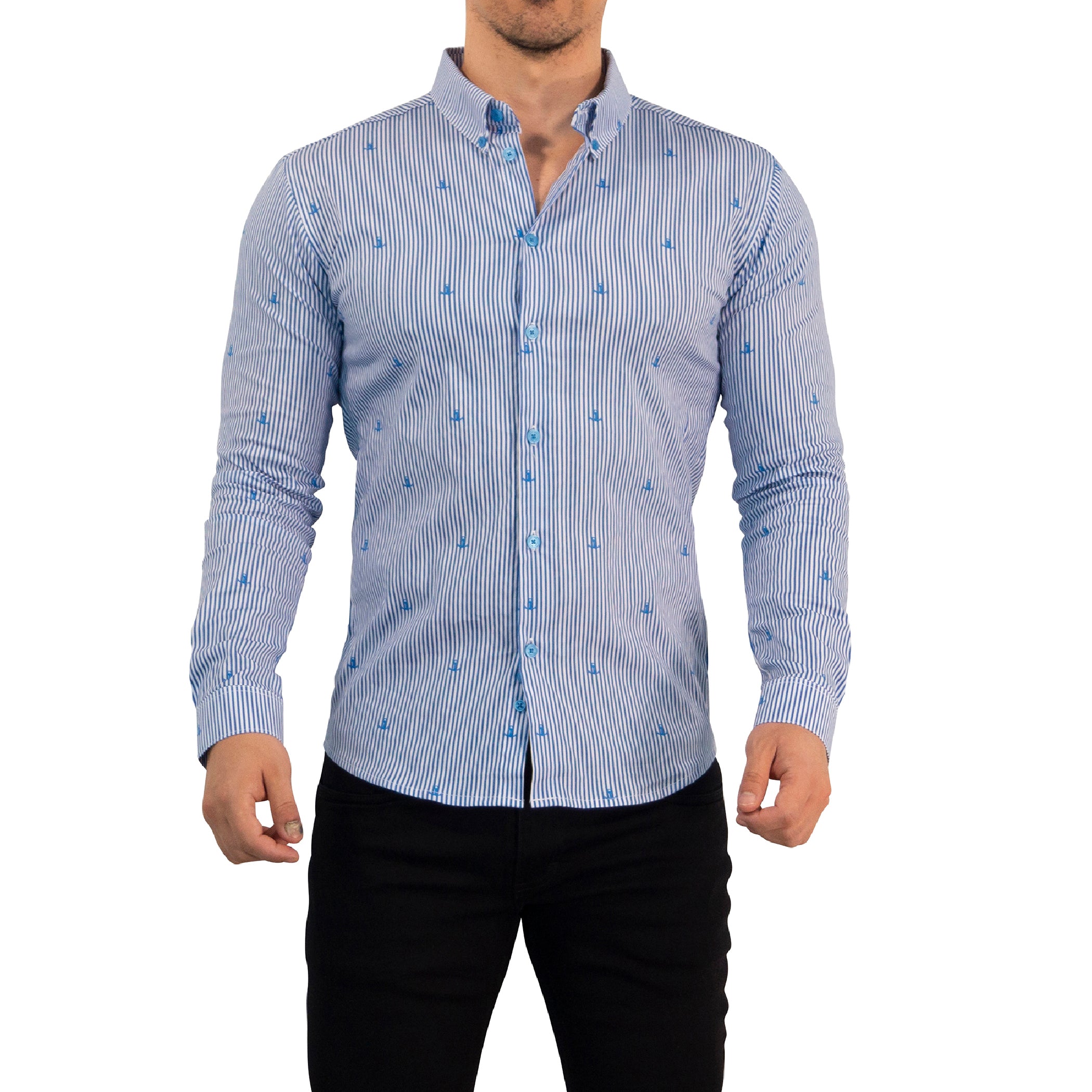 Camisa Slim Fit Anchor Stripes Light Blue