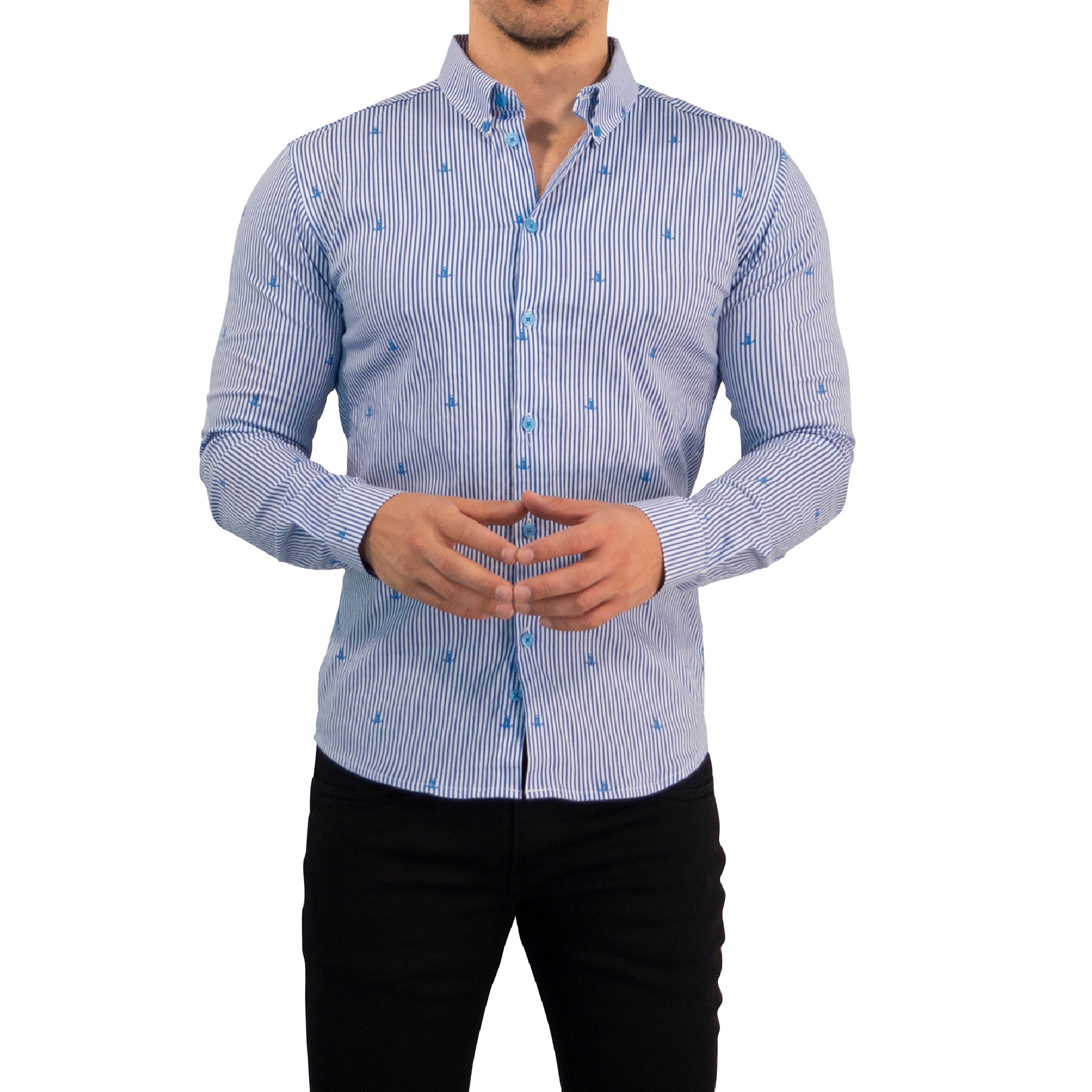 Camisa Slim Fit Anchor Stripes Light Blue