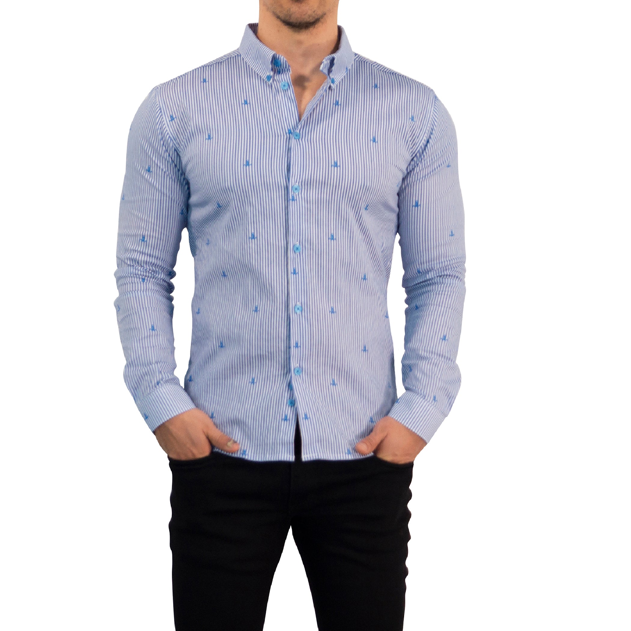 Camisa Slim Fit Anchor Stripes Light Blue