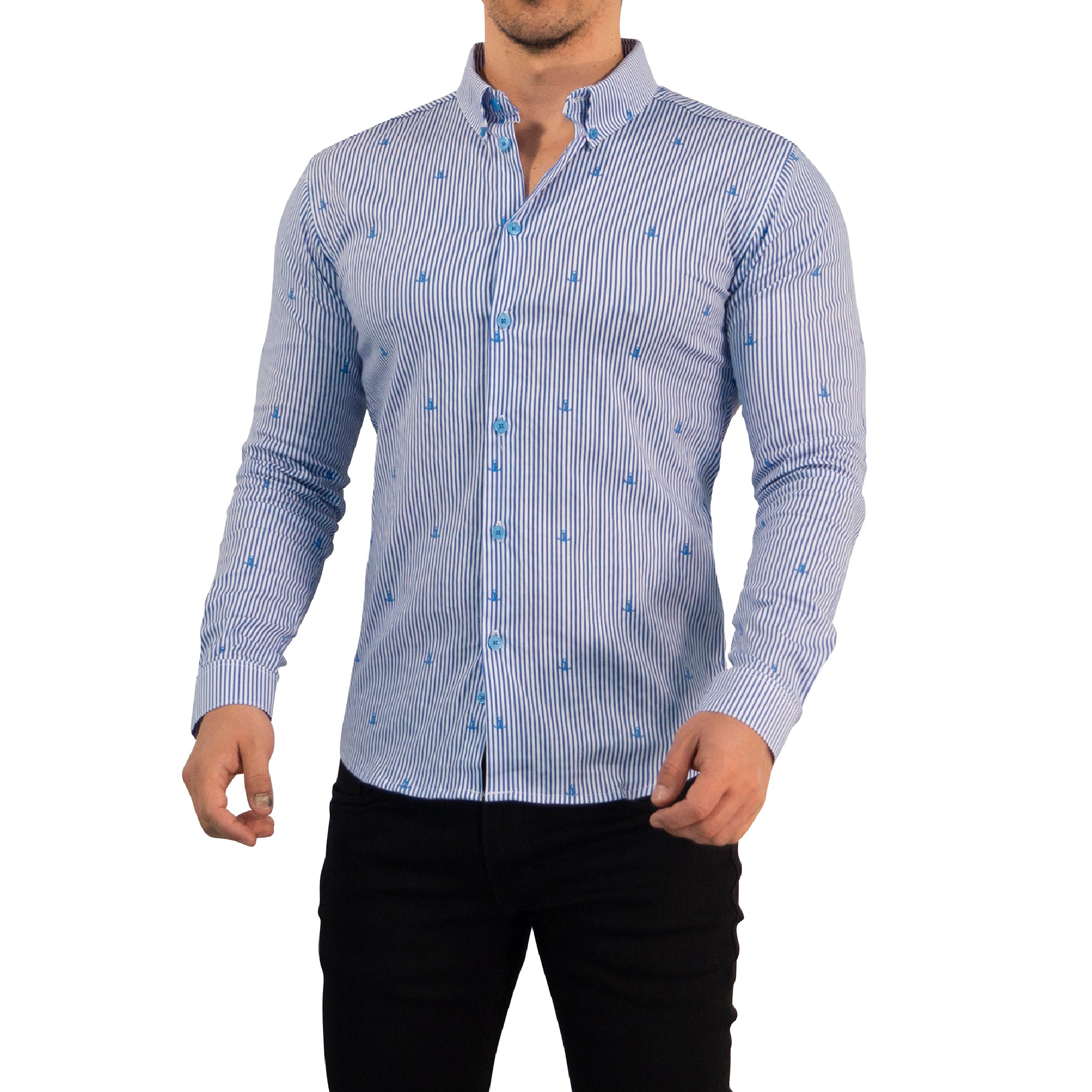 Camisa Slim Fit Anchor Stripes Light Blue