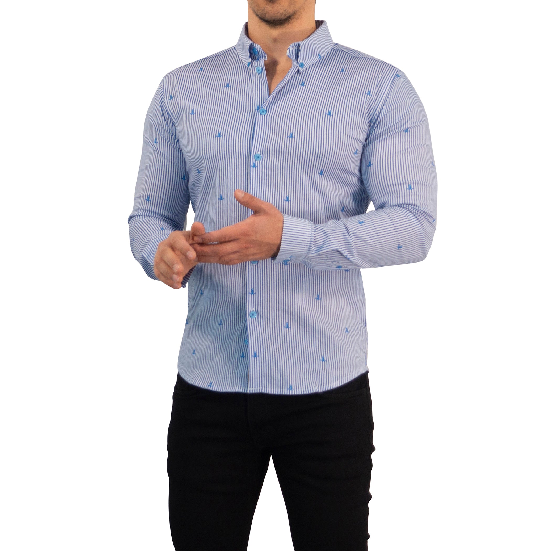 Camisa Slim Fit Anchor Stripes Light Blue