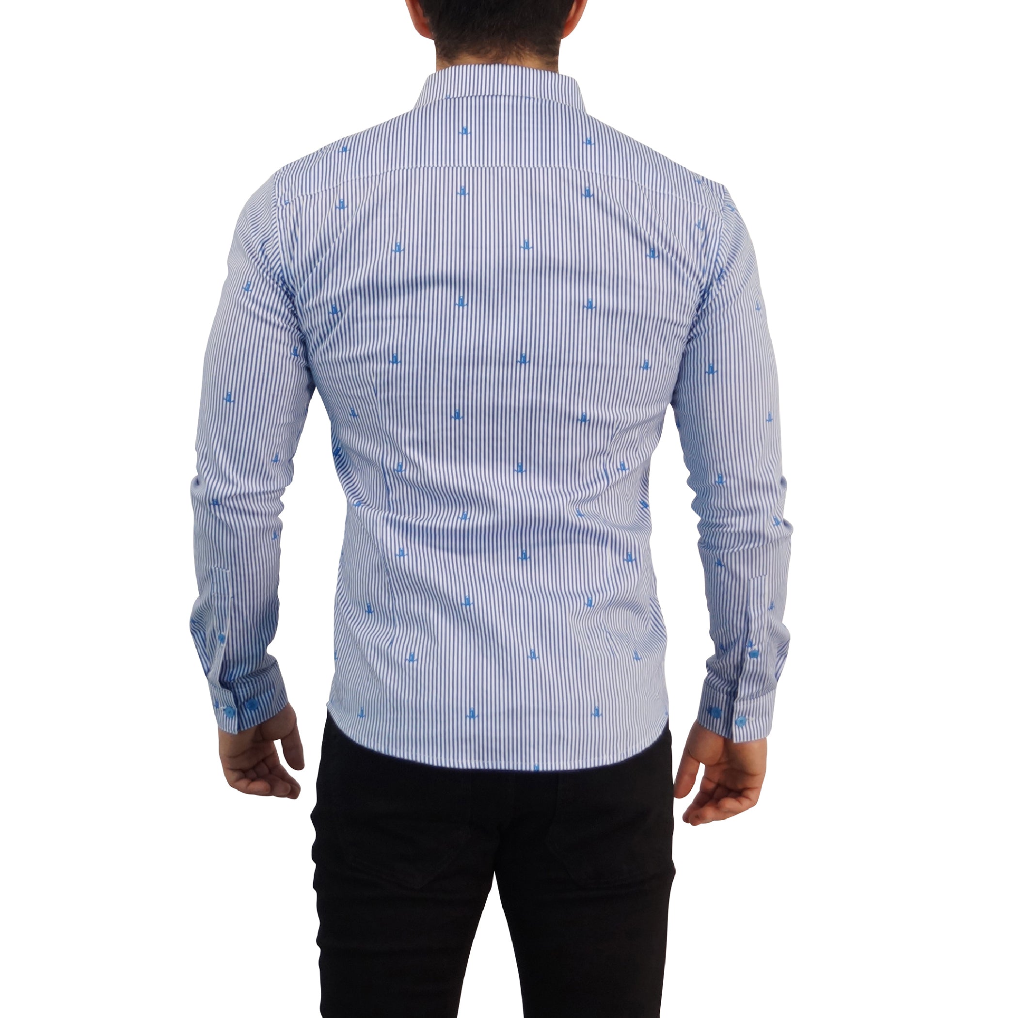 Camisa Slim Fit Anchor Stripes Light Blue