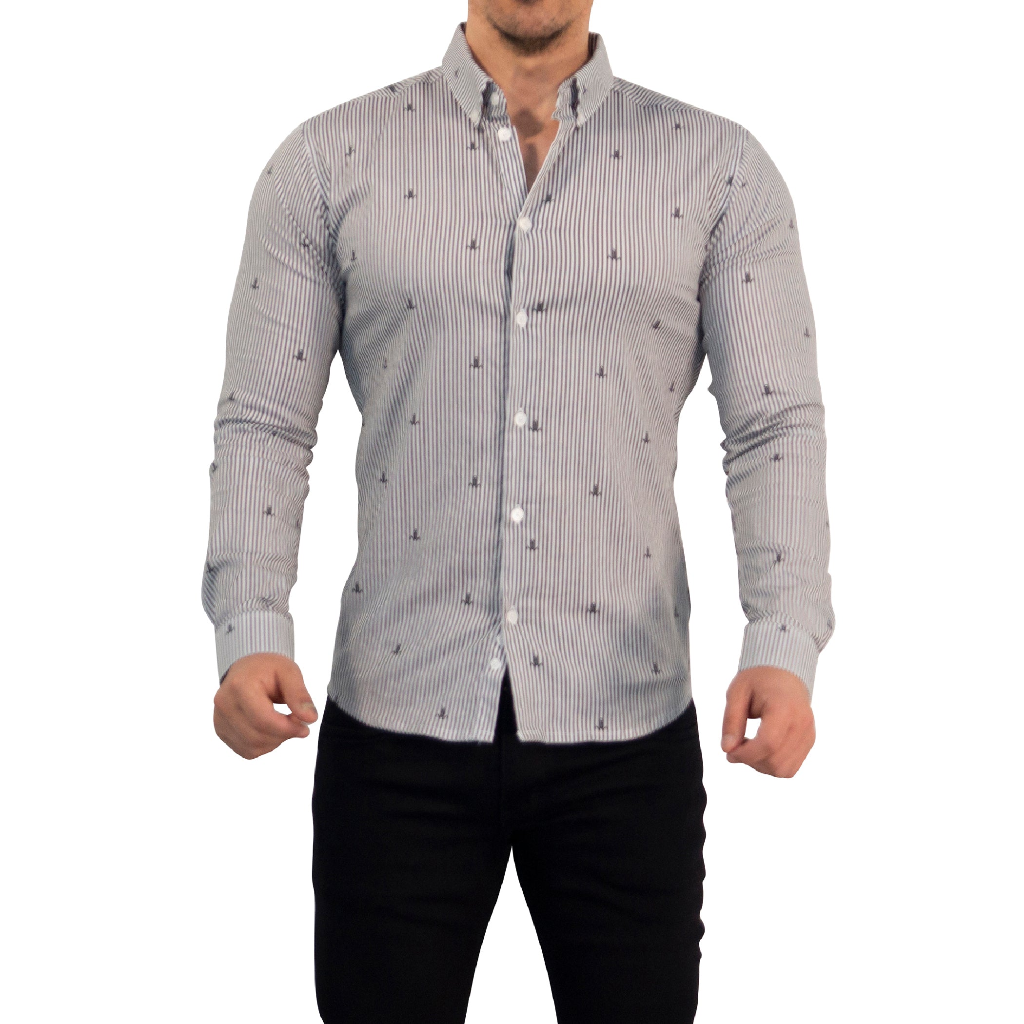 Camisa Slim Fit Anchor Stripes Dark Gray