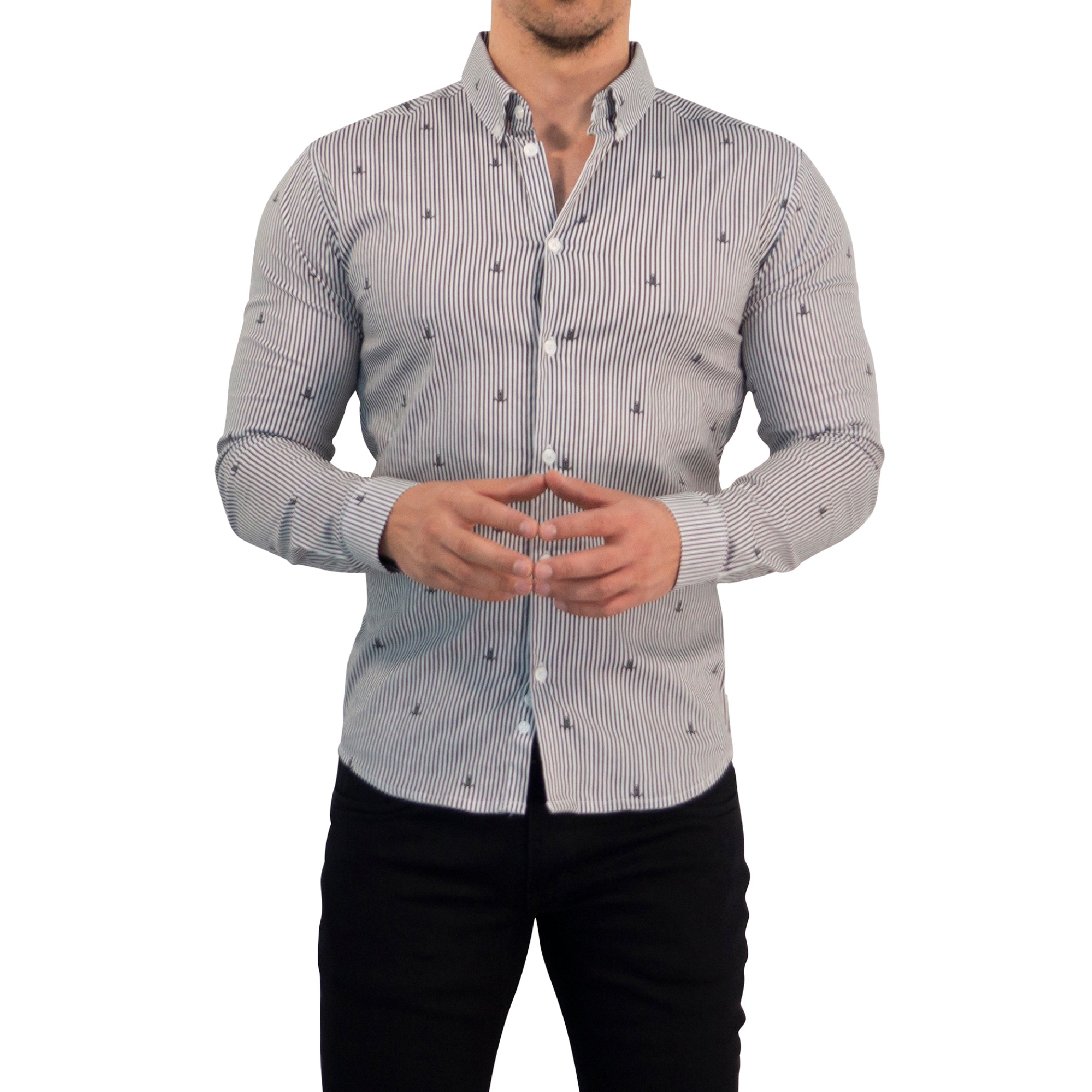 Camisa Slim Fit Anchor Stripes Dark Gray