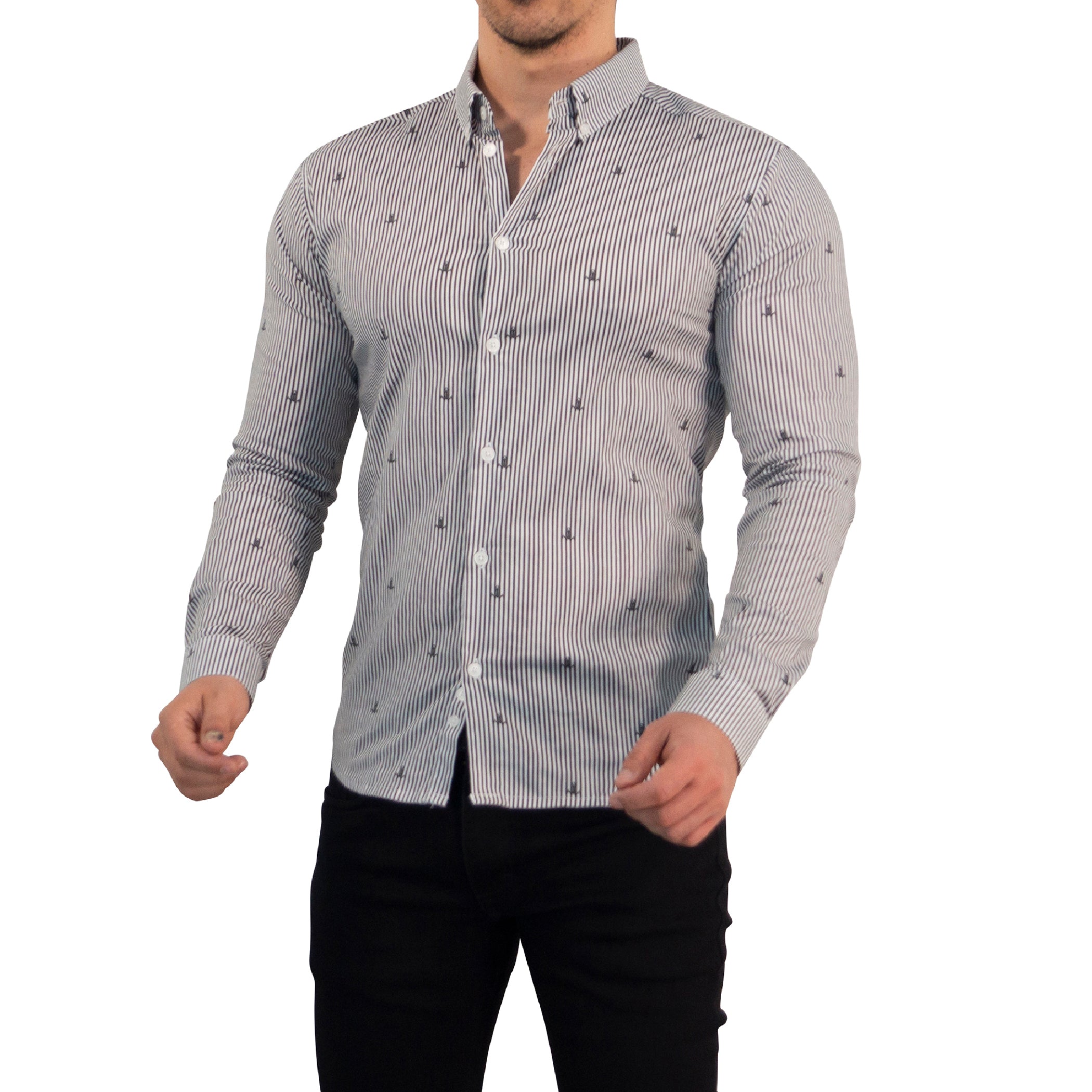 Camisa Slim Fit Anchor Stripes Dark Gray