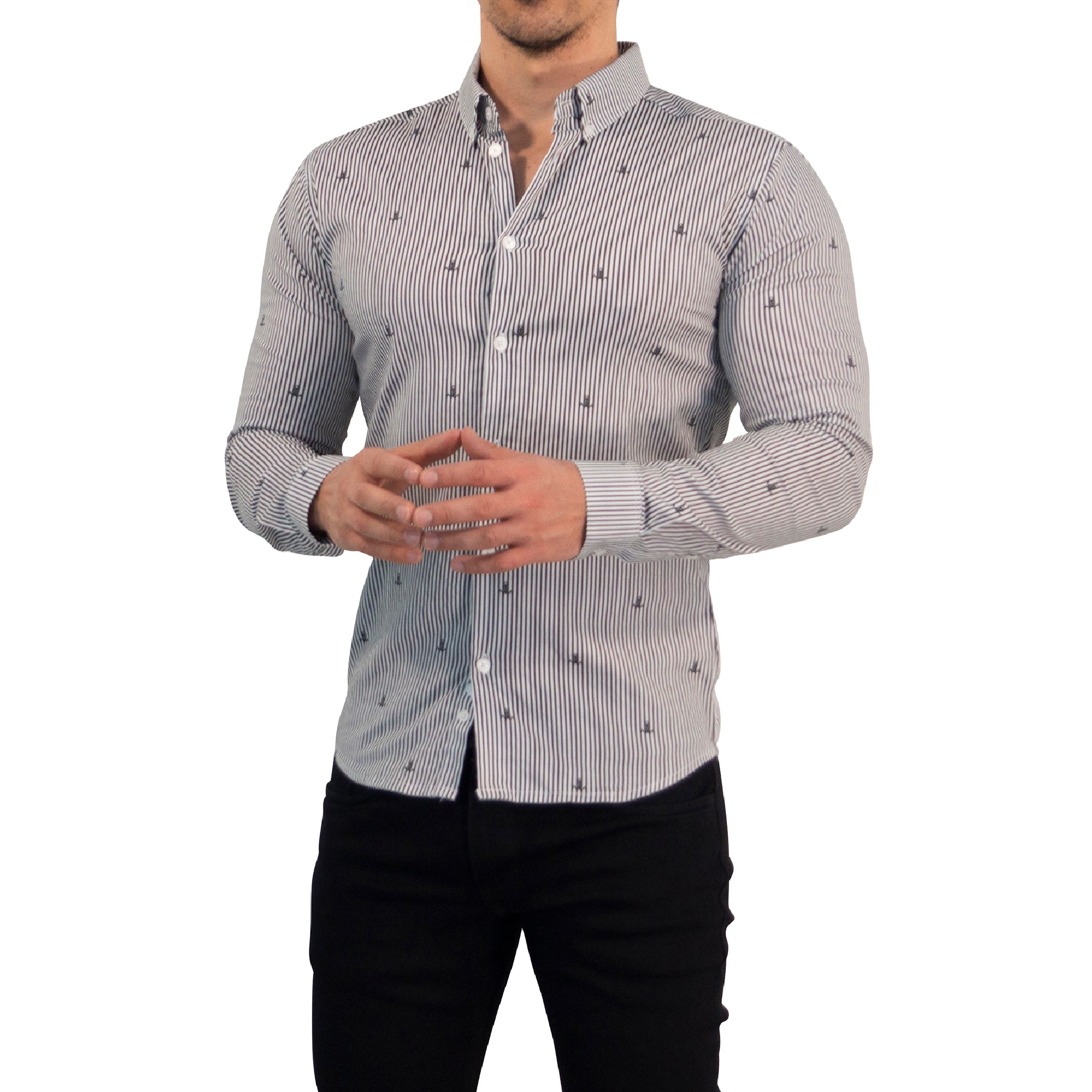 Camisa Slim Fit Anchor Stripes Dark Gray