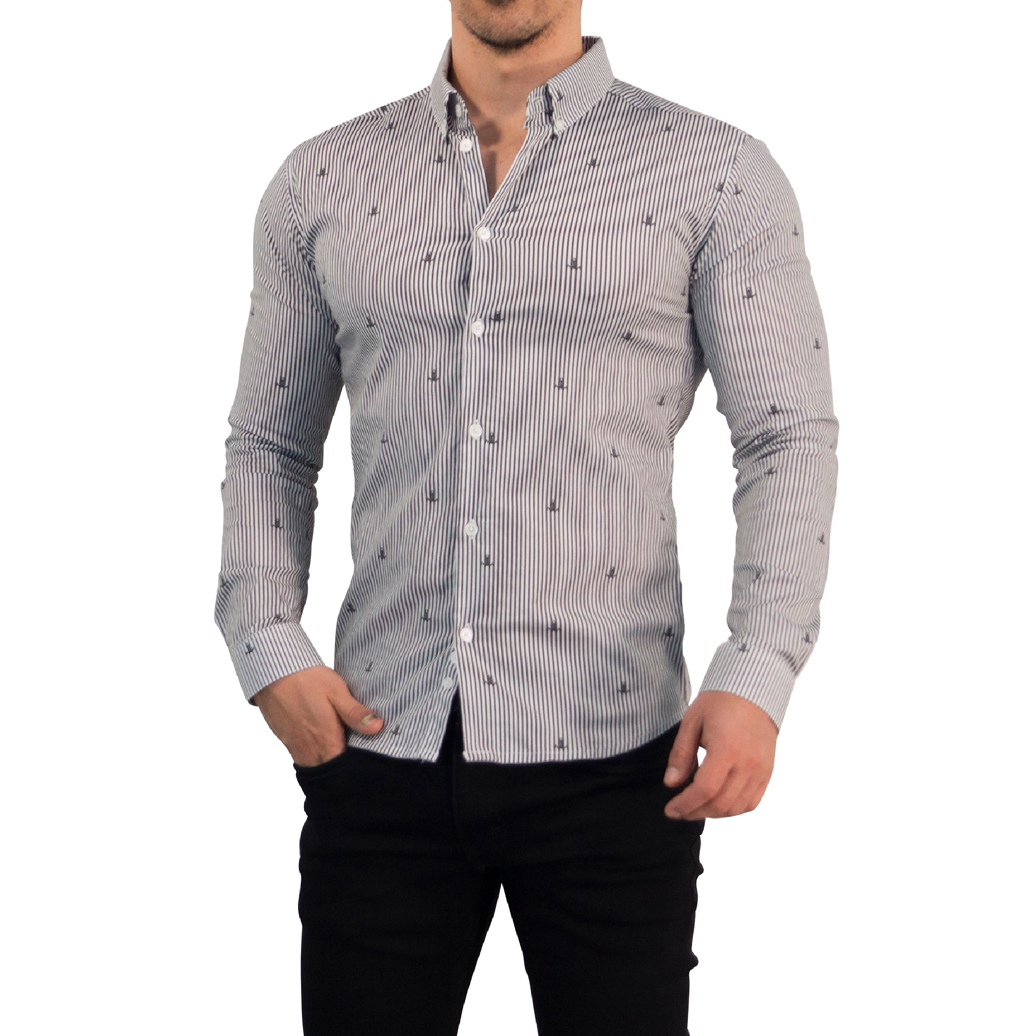 Camisa Slim Fit Anchor Stripes Dark Gray