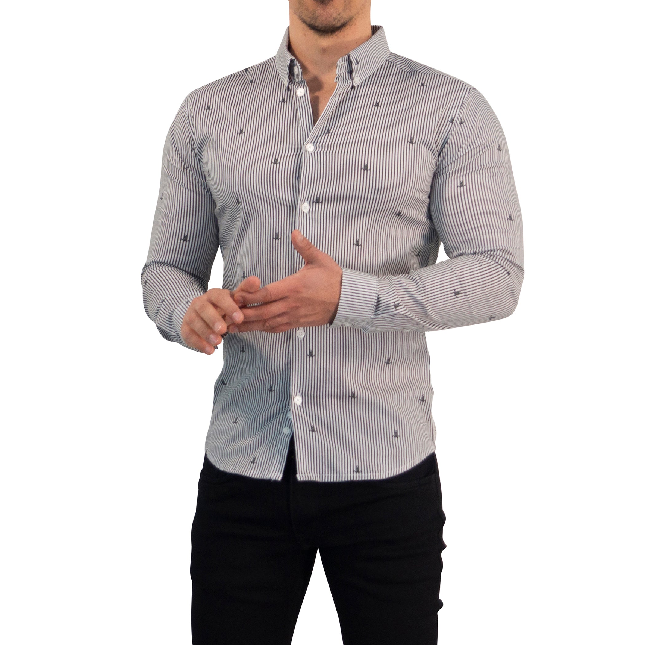 Camisa Slim Fit Anchor Stripes Dark Gray
