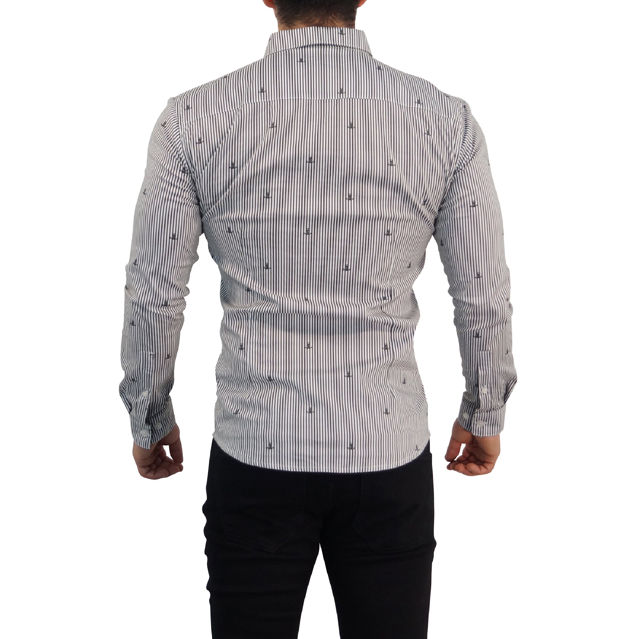 Camisa Slim Fit Anchor Stripes Dark Gray