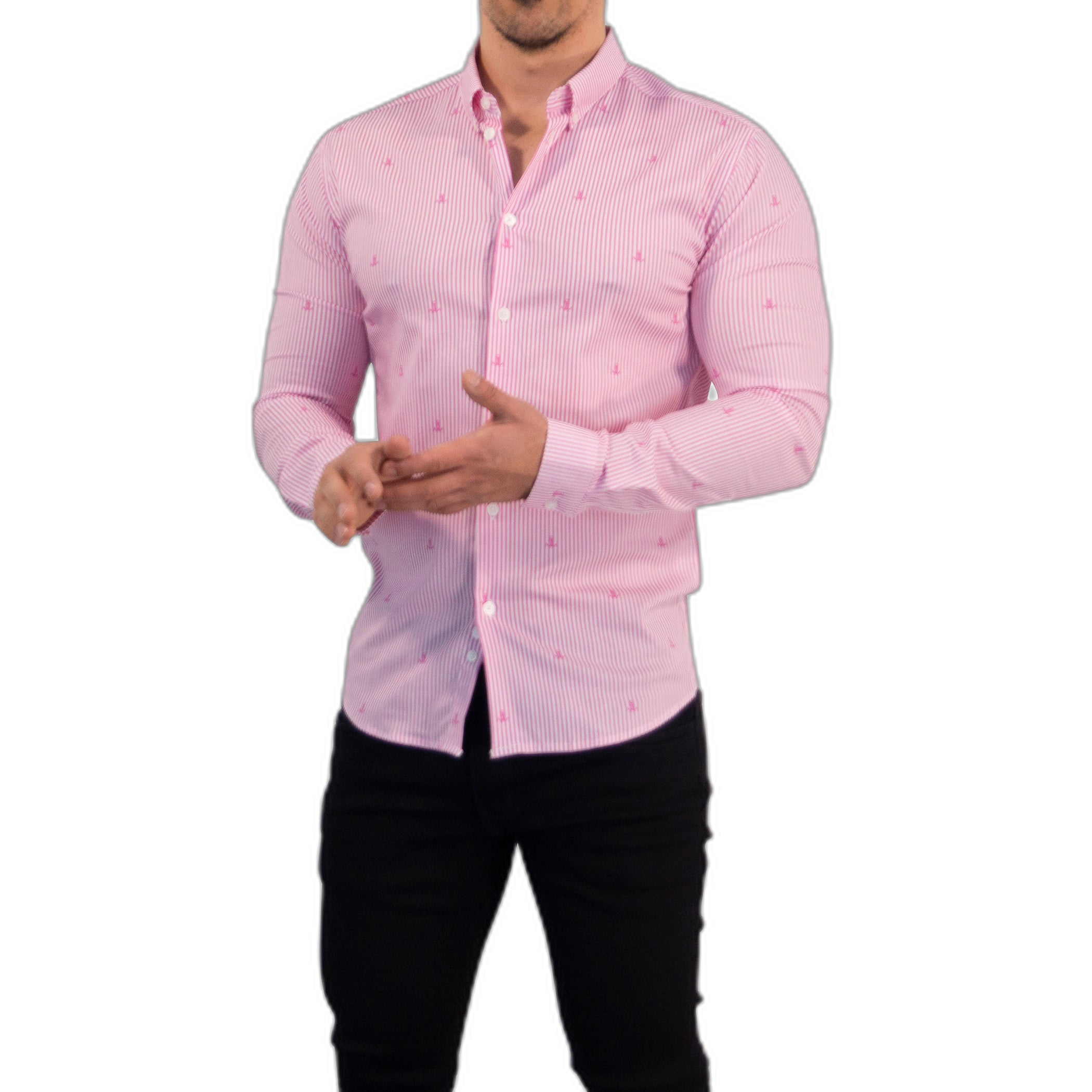 Camisa Slim Fit Anchor Stripes Pink