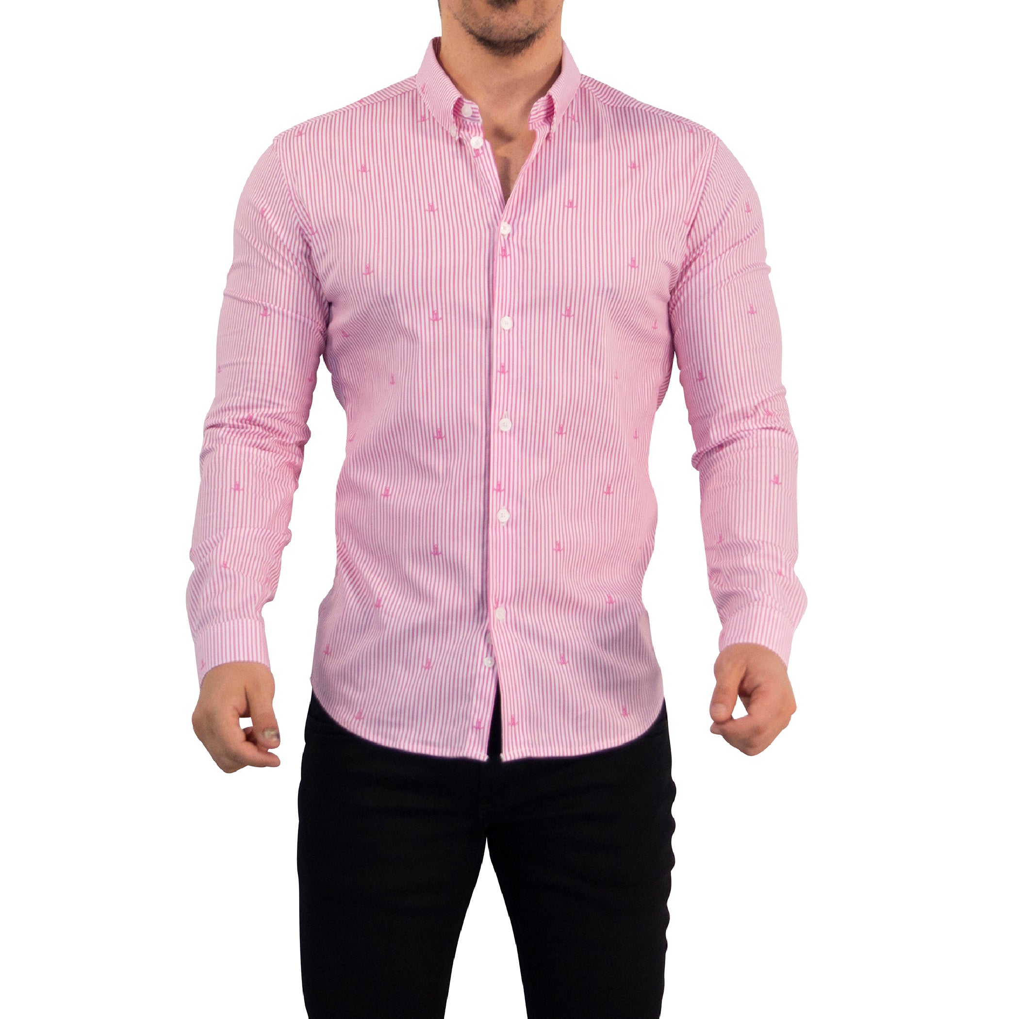 Camisa Slim Fit Anchor Stripes Pink