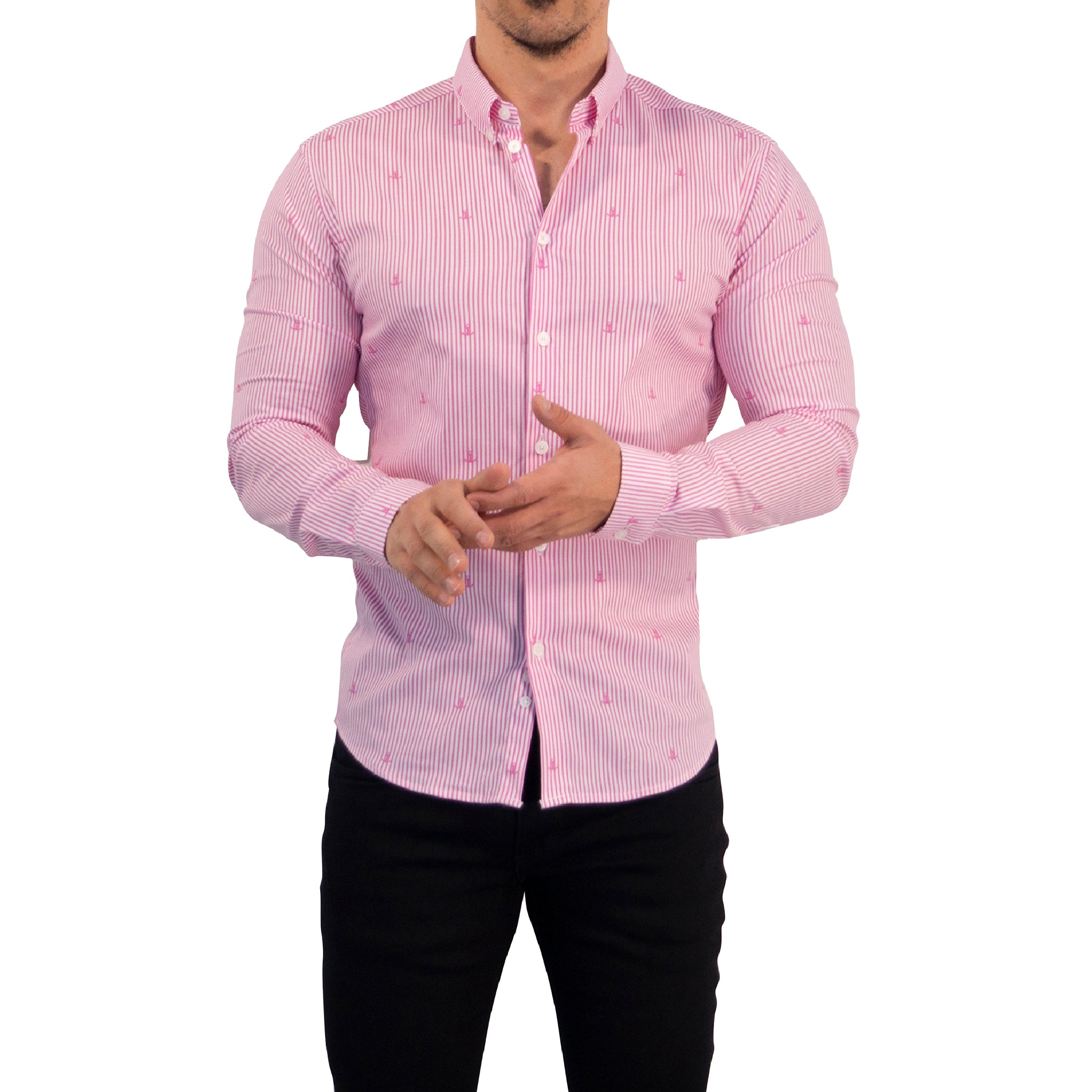 Camisa Slim Fit Anchor Stripes Pink