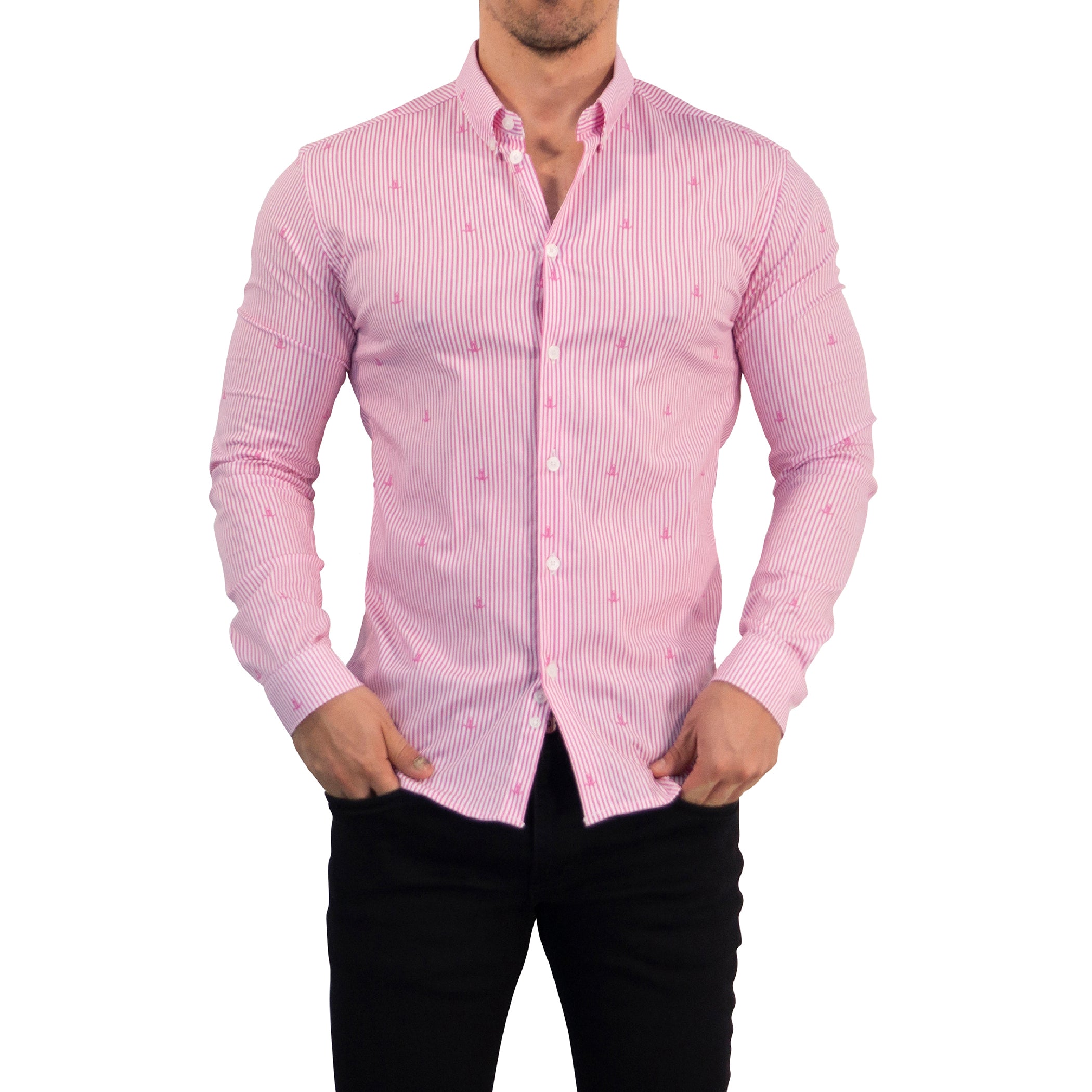 Camisa Slim Fit Anchor Stripes Pink