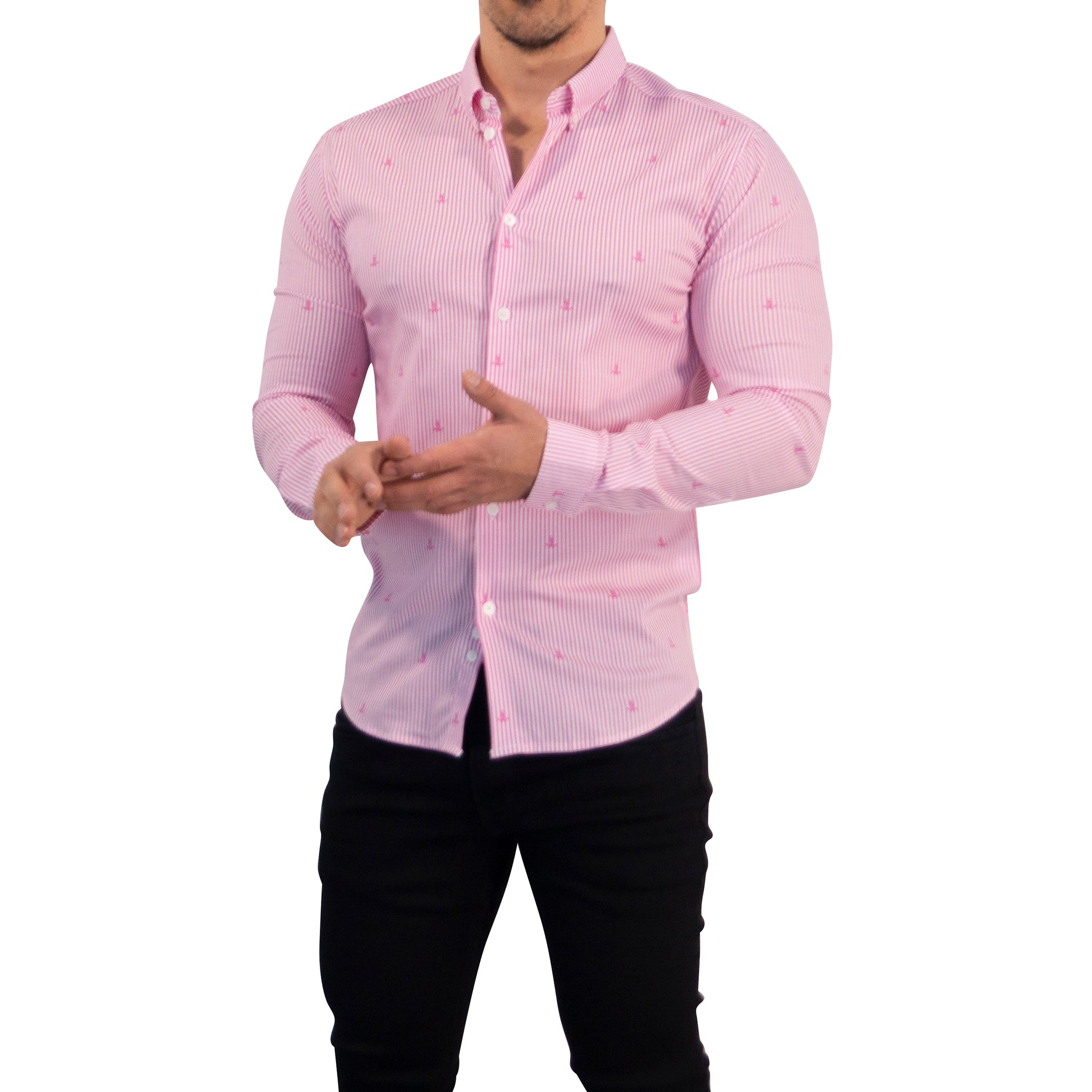 Camisa Slim Fit Anchor Stripes Pink