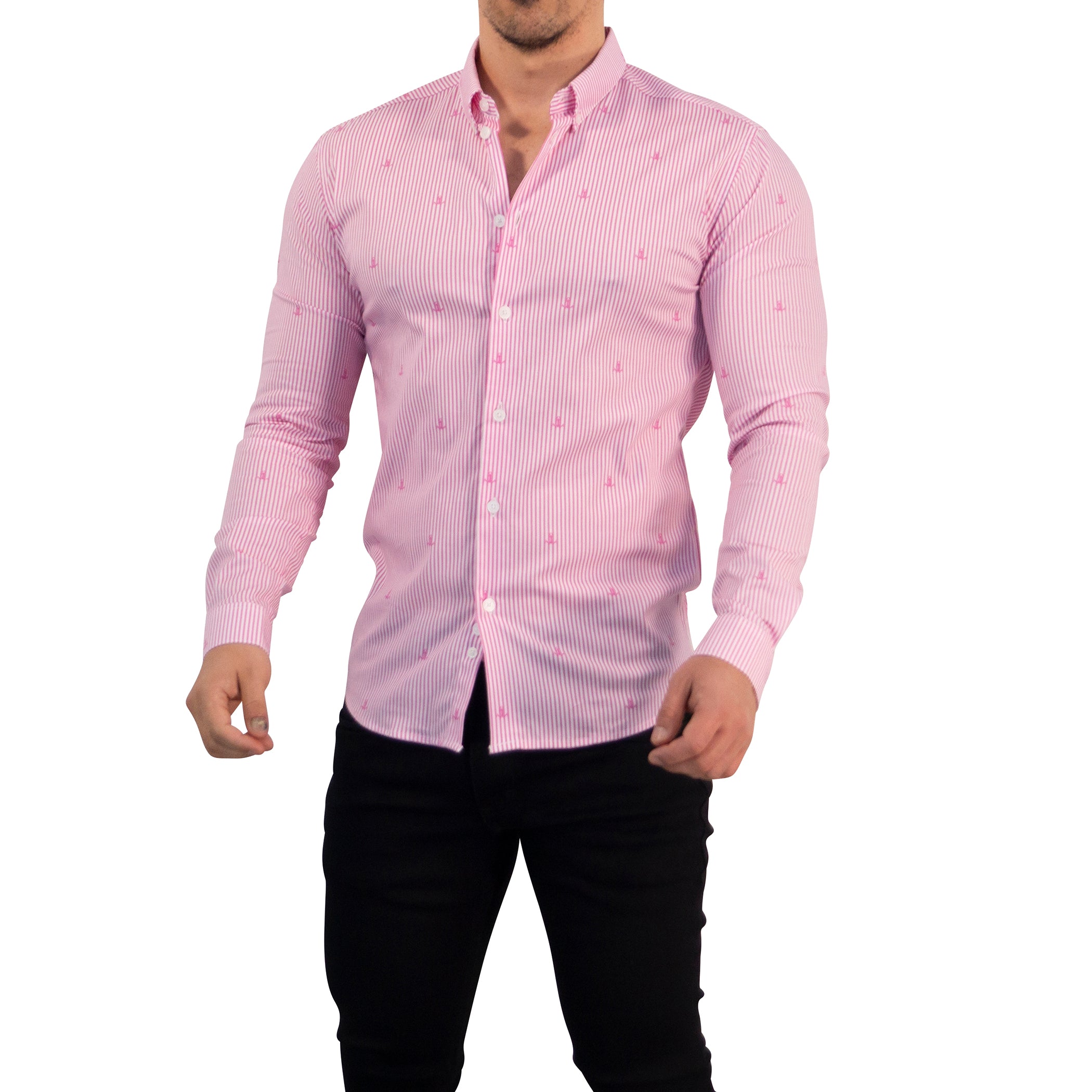 Camisa Slim Fit Anchor Stripes Pink
