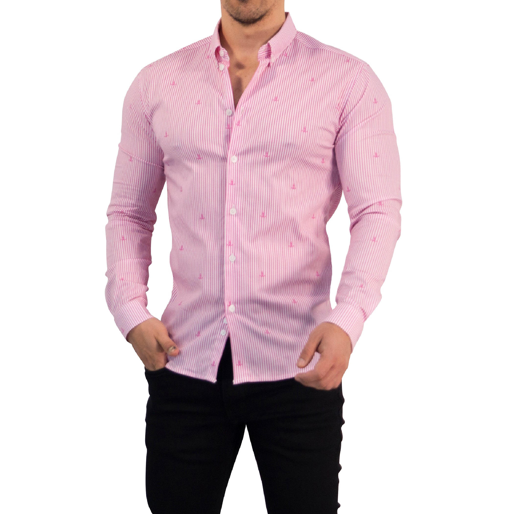 Camisa Slim Fit Anchor Stripes Pink