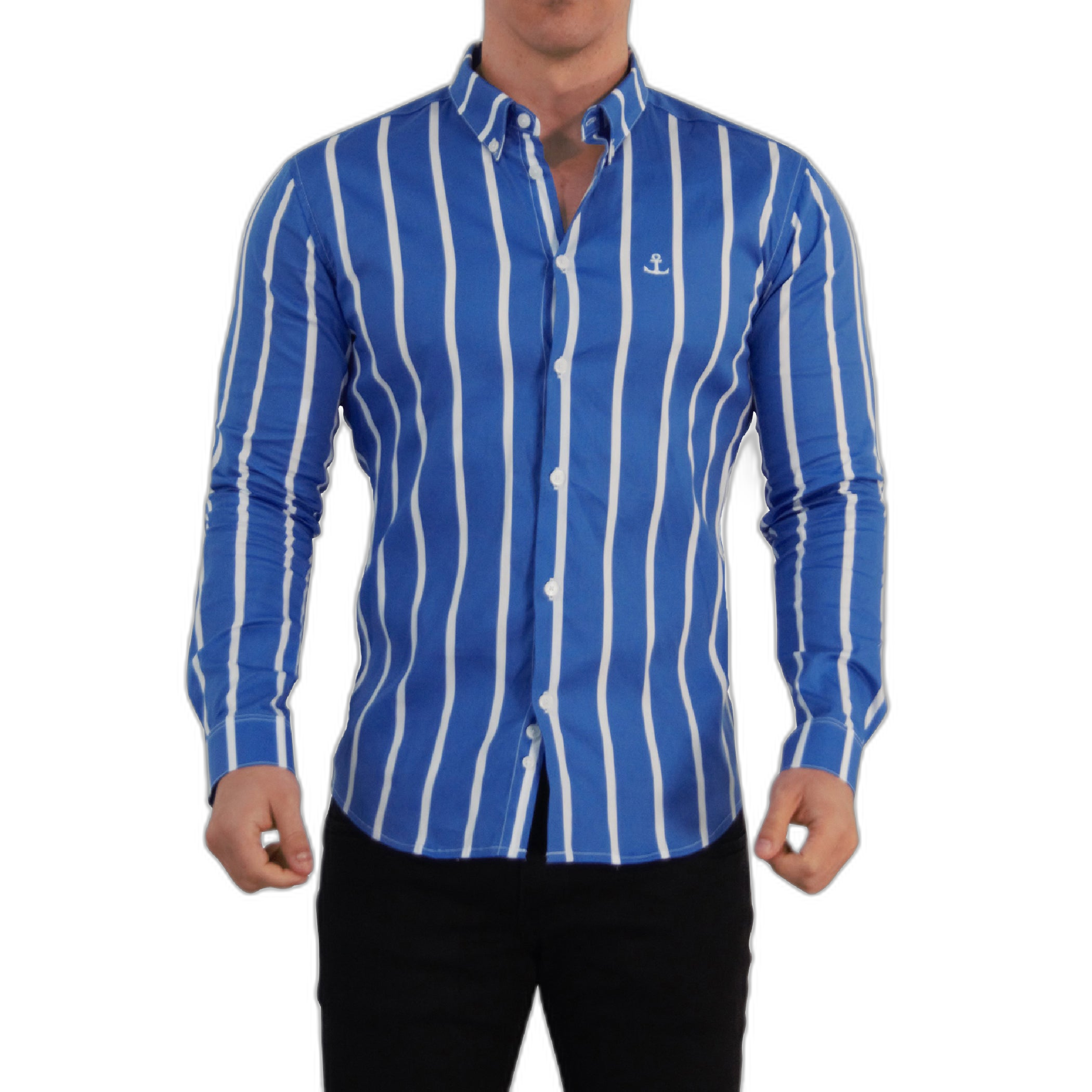 Camisa Slim Fit Light Stripe Clear Blue
