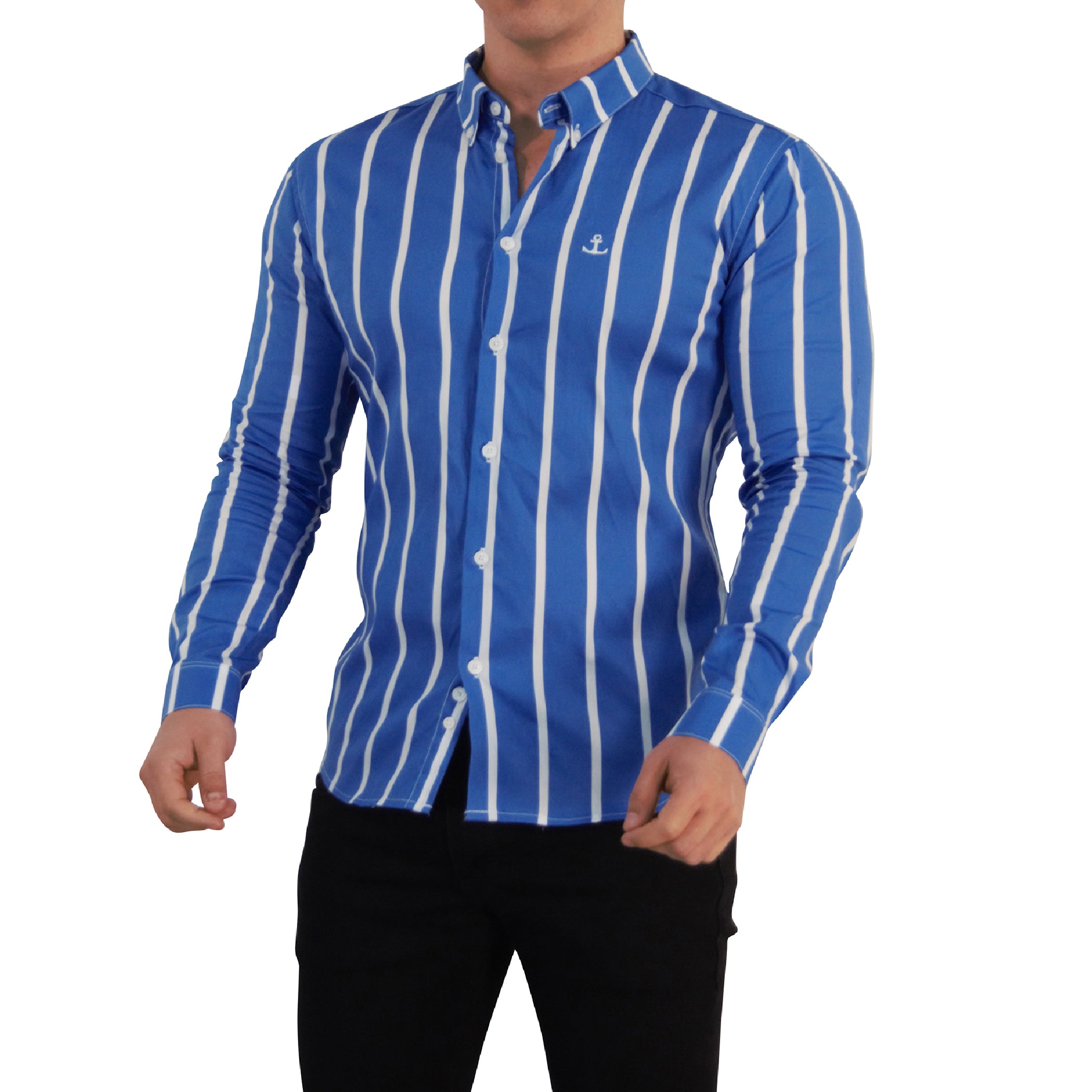 Camisa Slim Fit Light Stripe Clear Blue