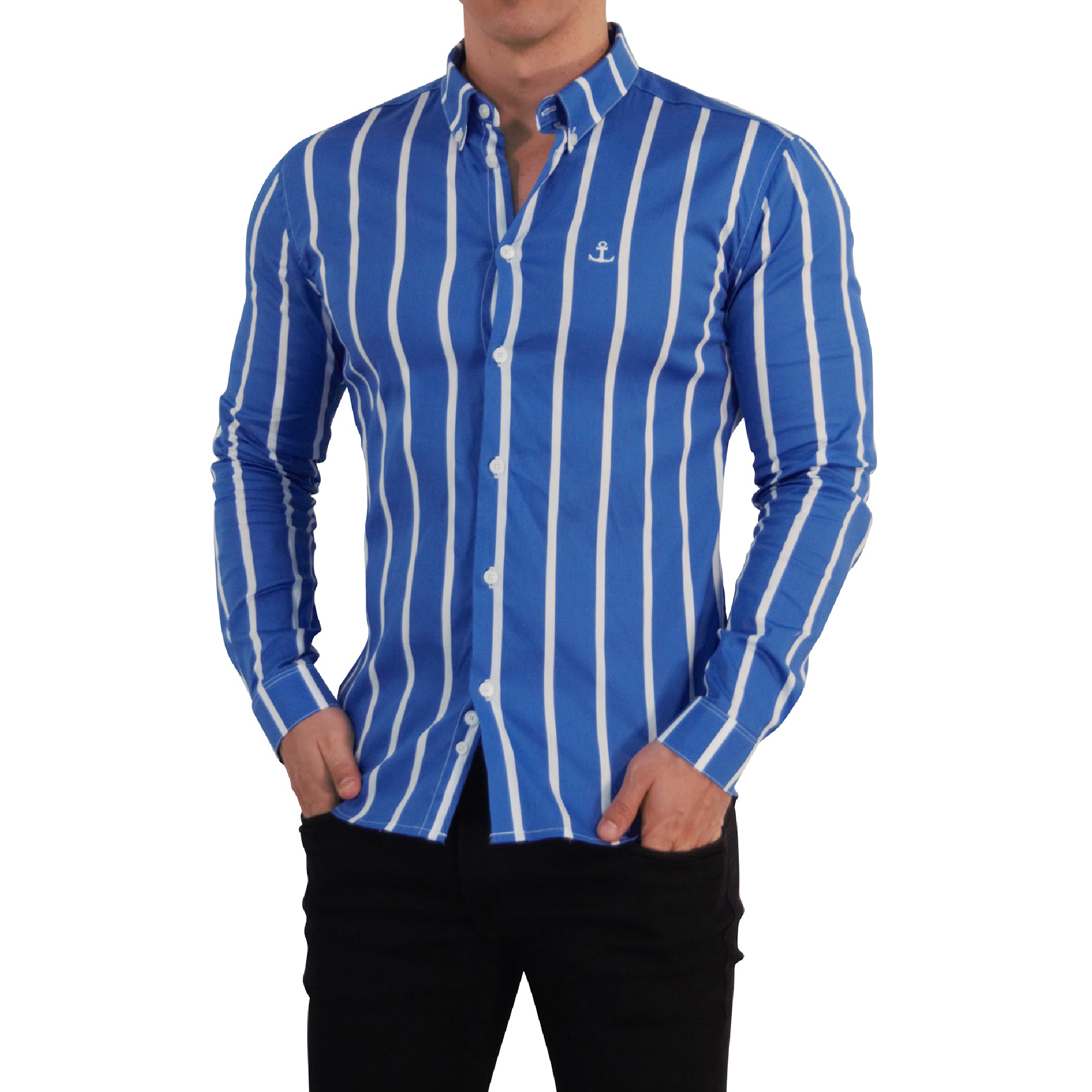 Camisa Slim Fit Light Stripe Clear Blue