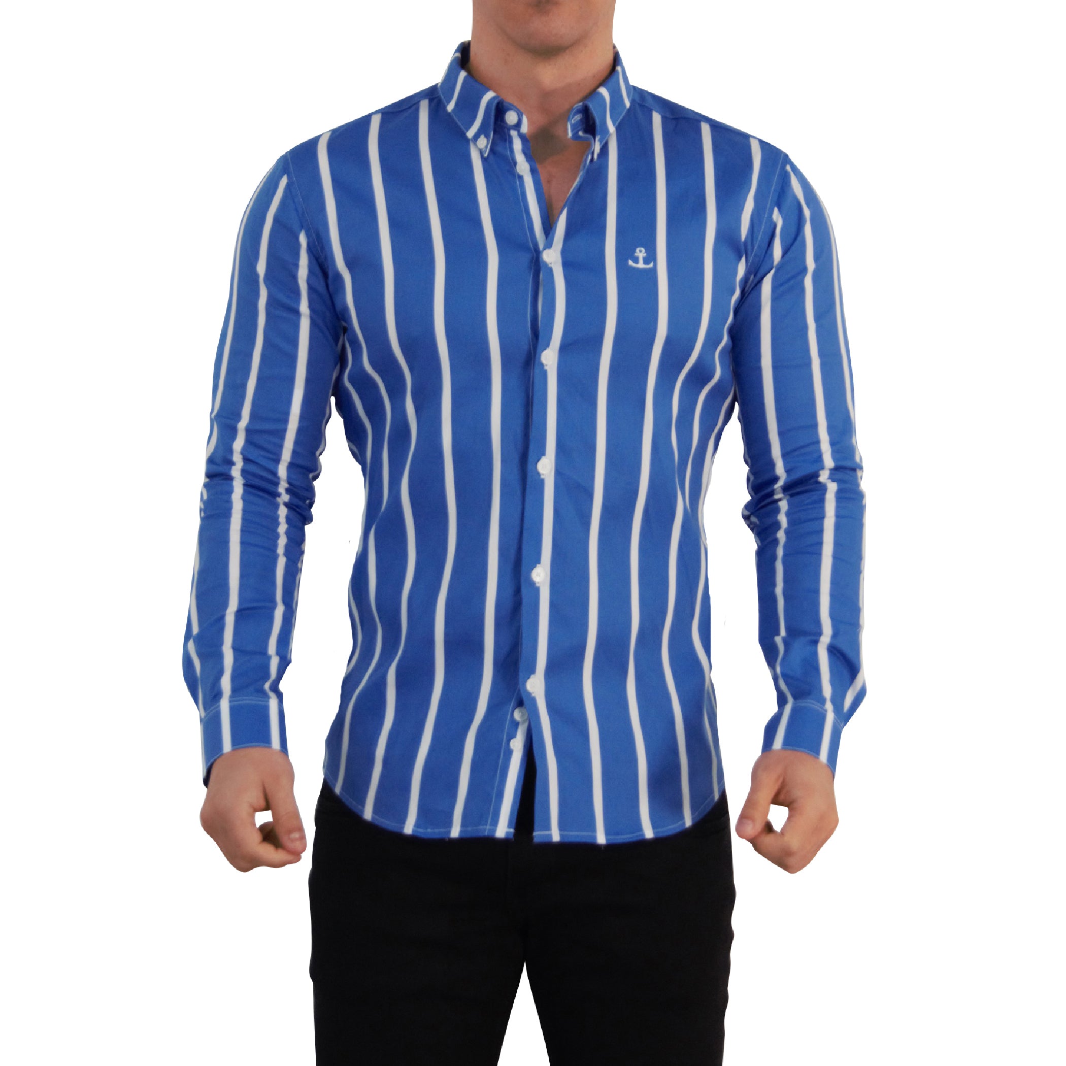 Camisa Slim Fit Light Stripe Clear Blue