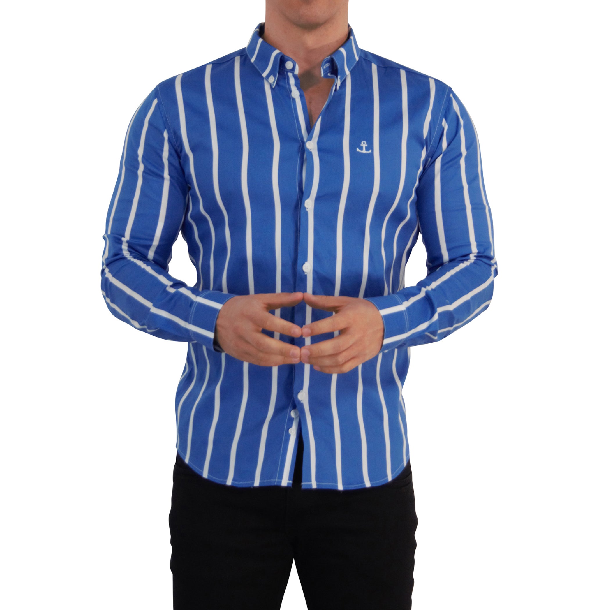 Camisa Slim Fit Light Stripe Clear Blue