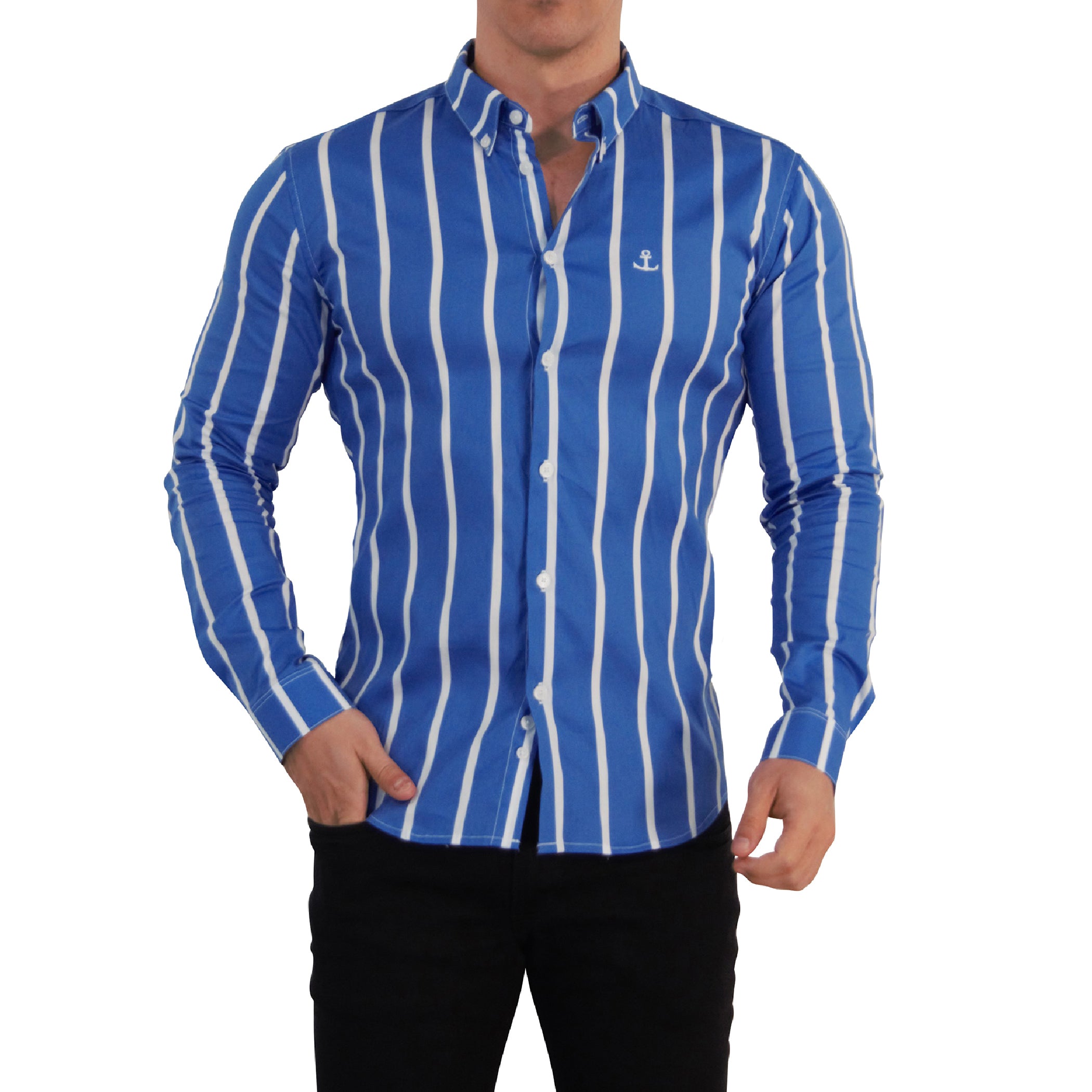 Camisa Slim Fit Light Stripe Clear Blue