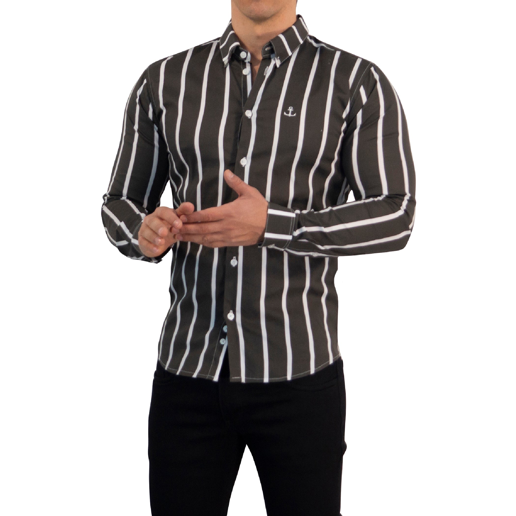 Camisa Slim Fit Light Stripe Dark Gray