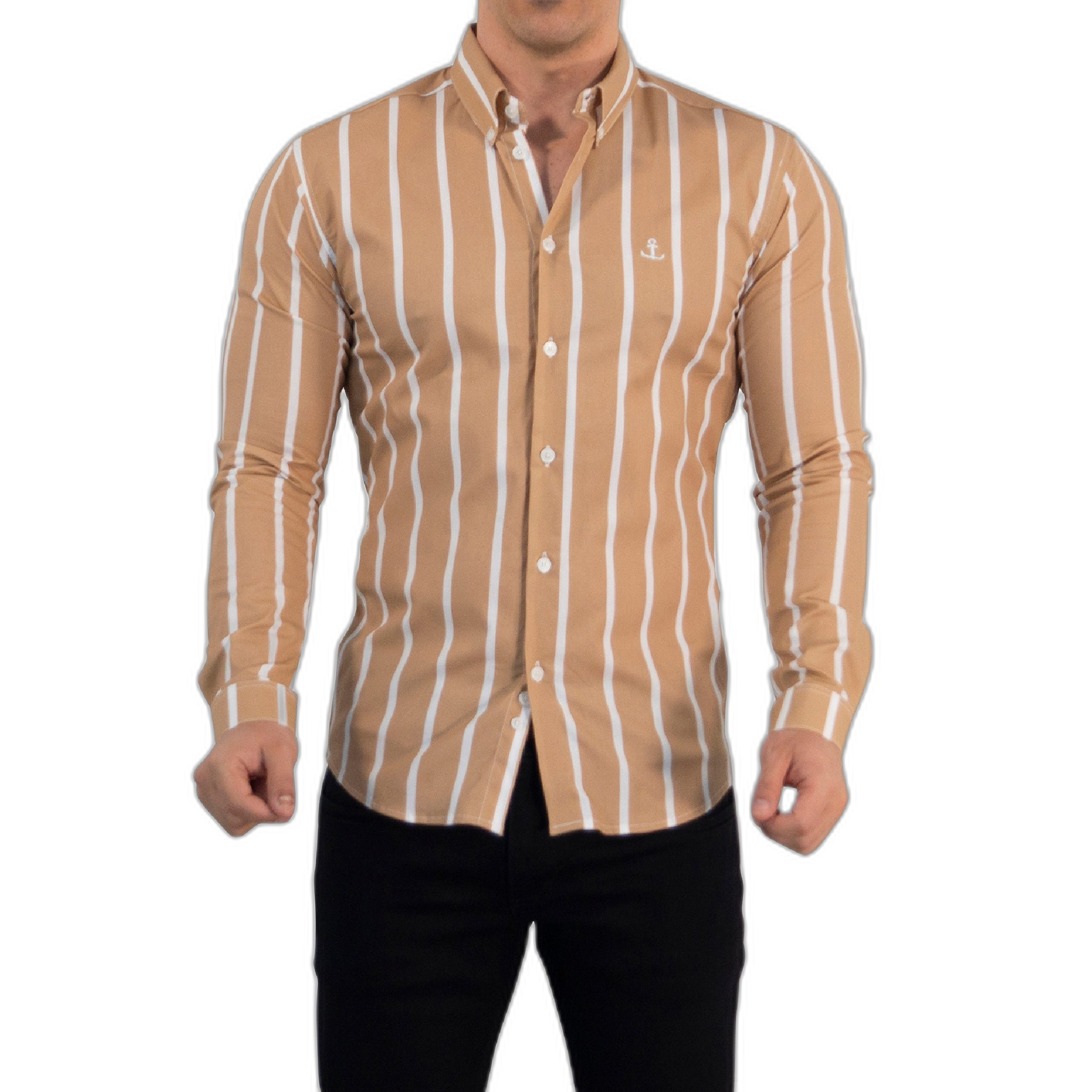 Camisa Slim Fit Light Stripe Mustard