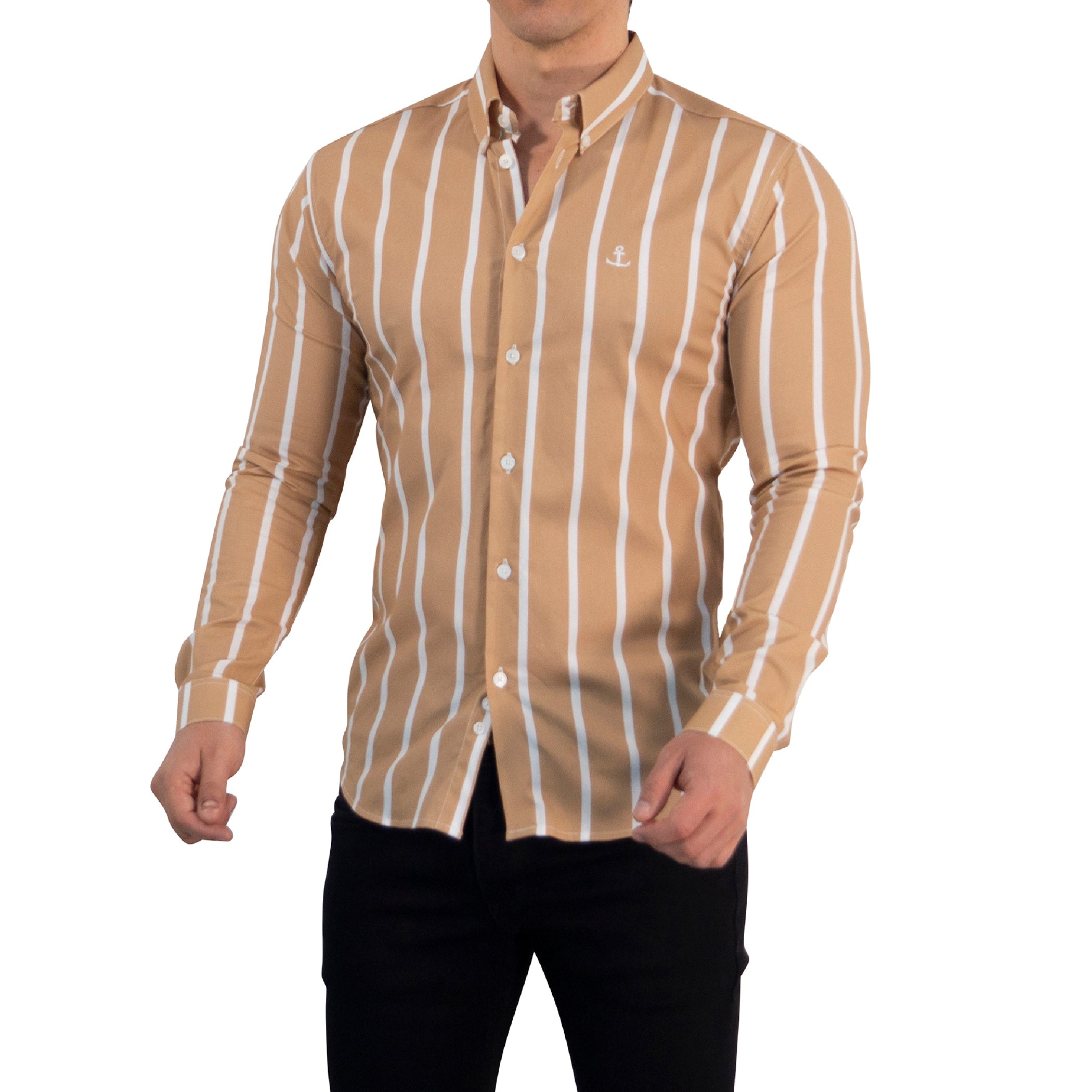 Camisa Slim Fit Light Stripe Mustard