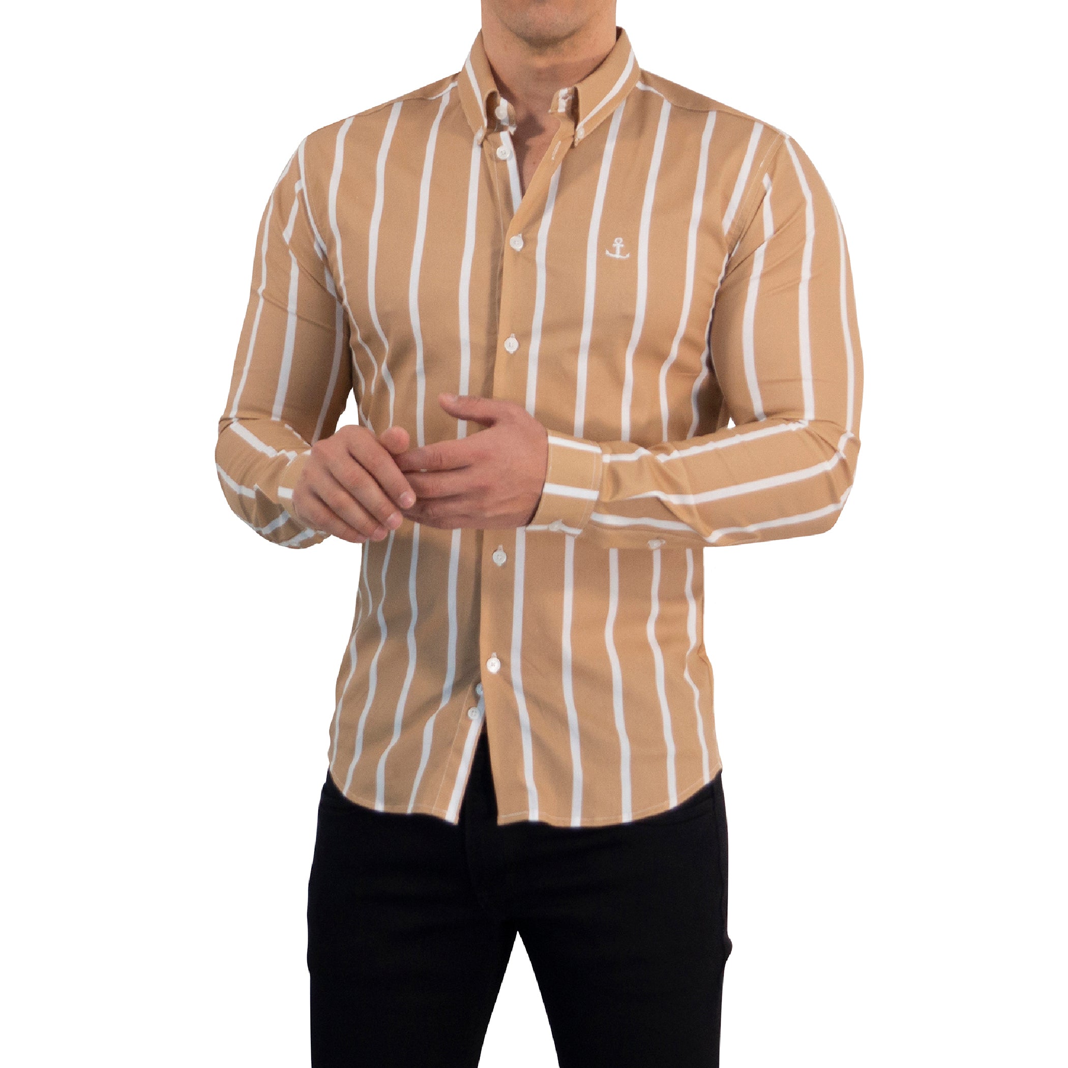 Camisa Slim Fit Light Stripe Mustard