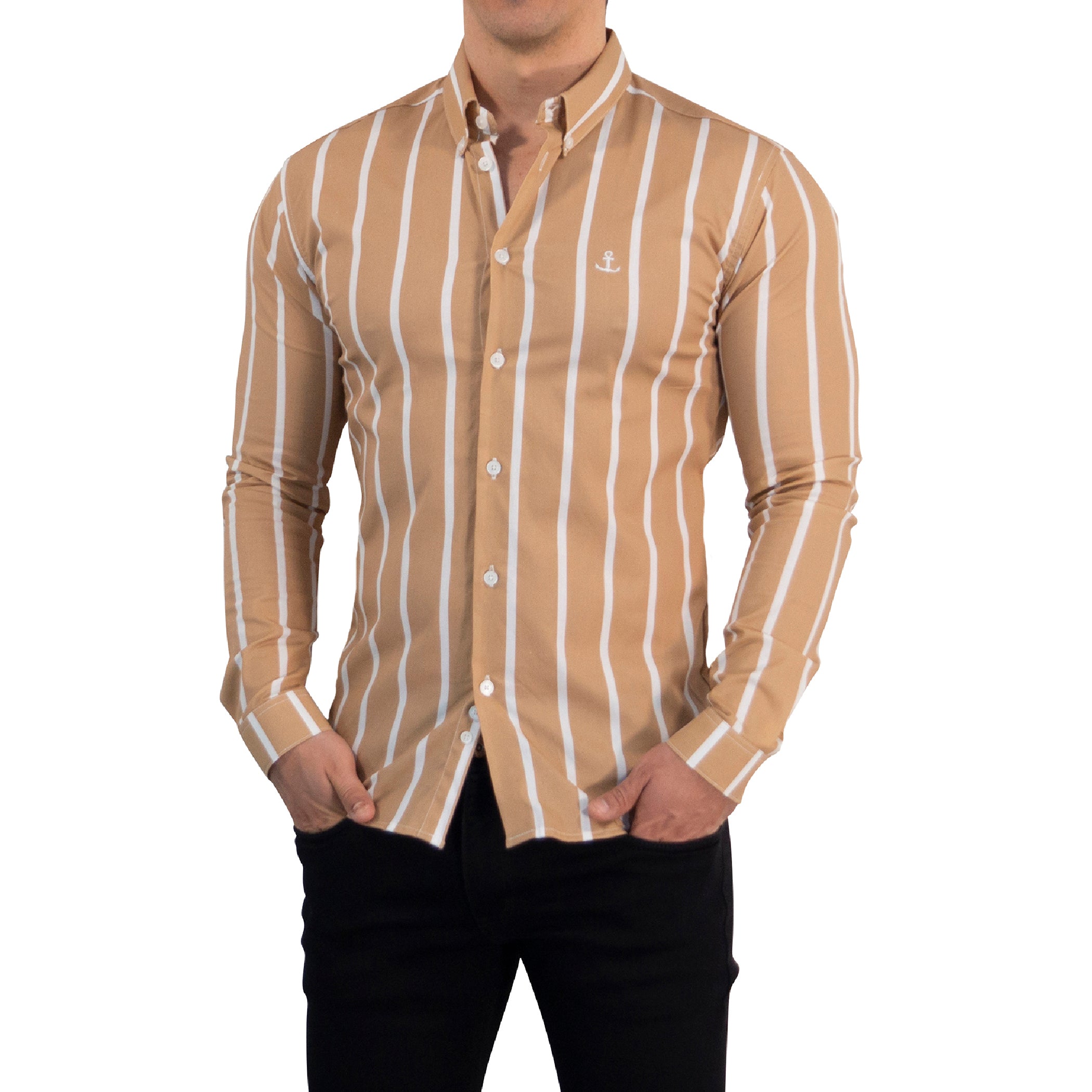 Camisa Slim Fit Light Stripe Mustard