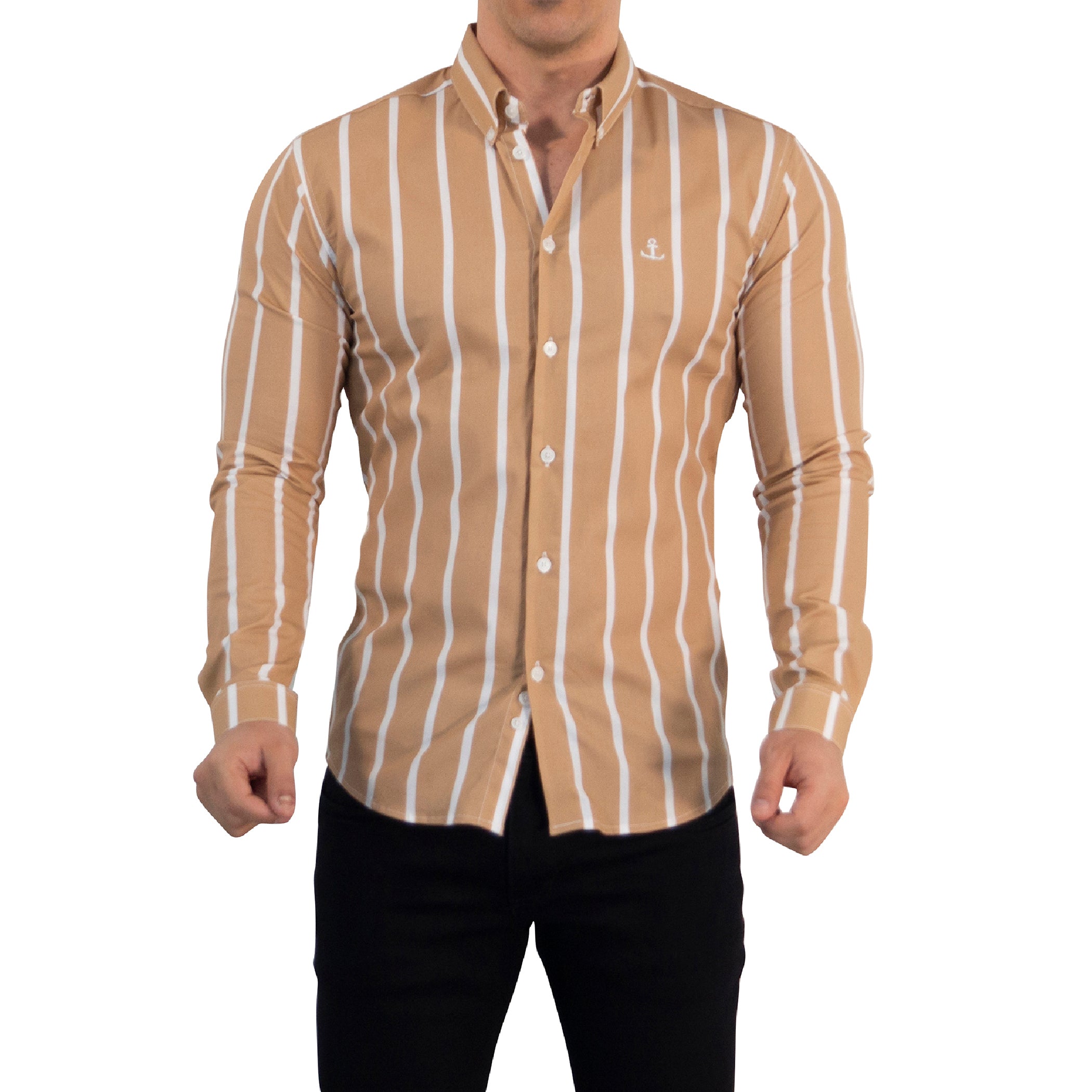Camisa Slim Fit Light Stripe Mustard