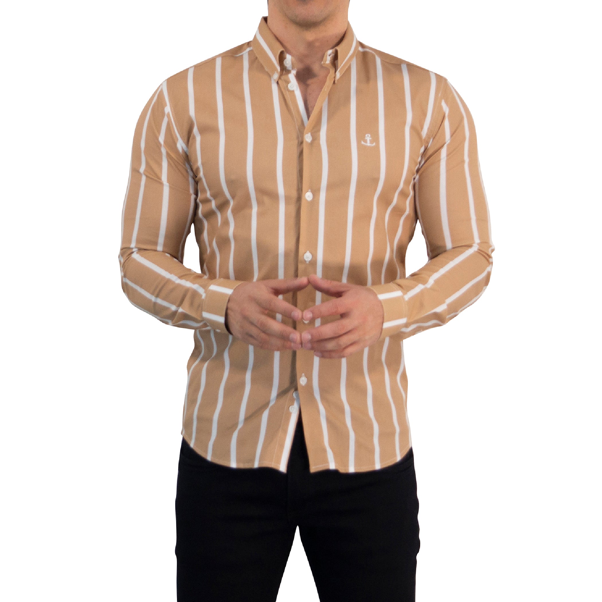 Camisa Slim Fit Light Stripe Mustard