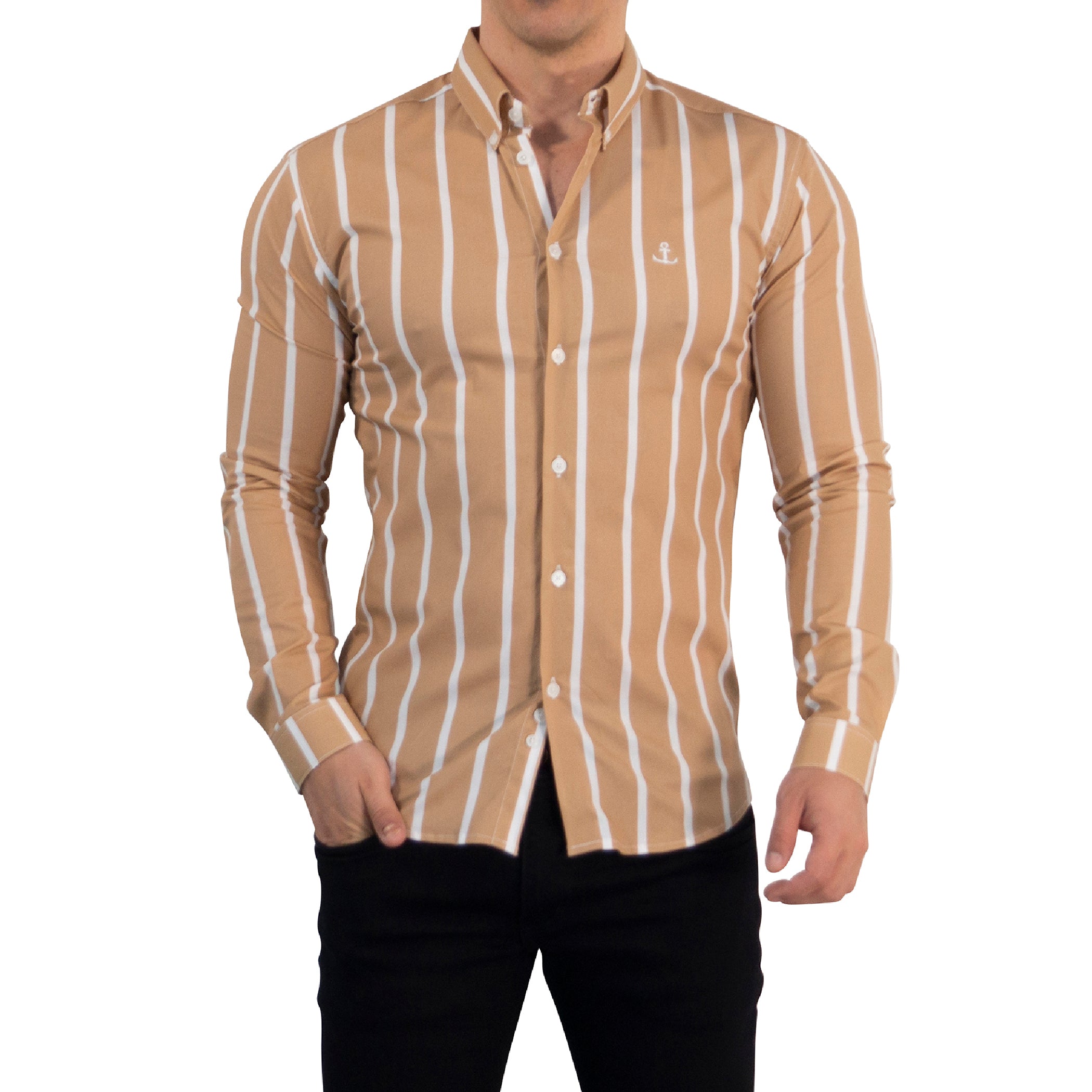 Camisa Slim Fit Light Stripe Mustard