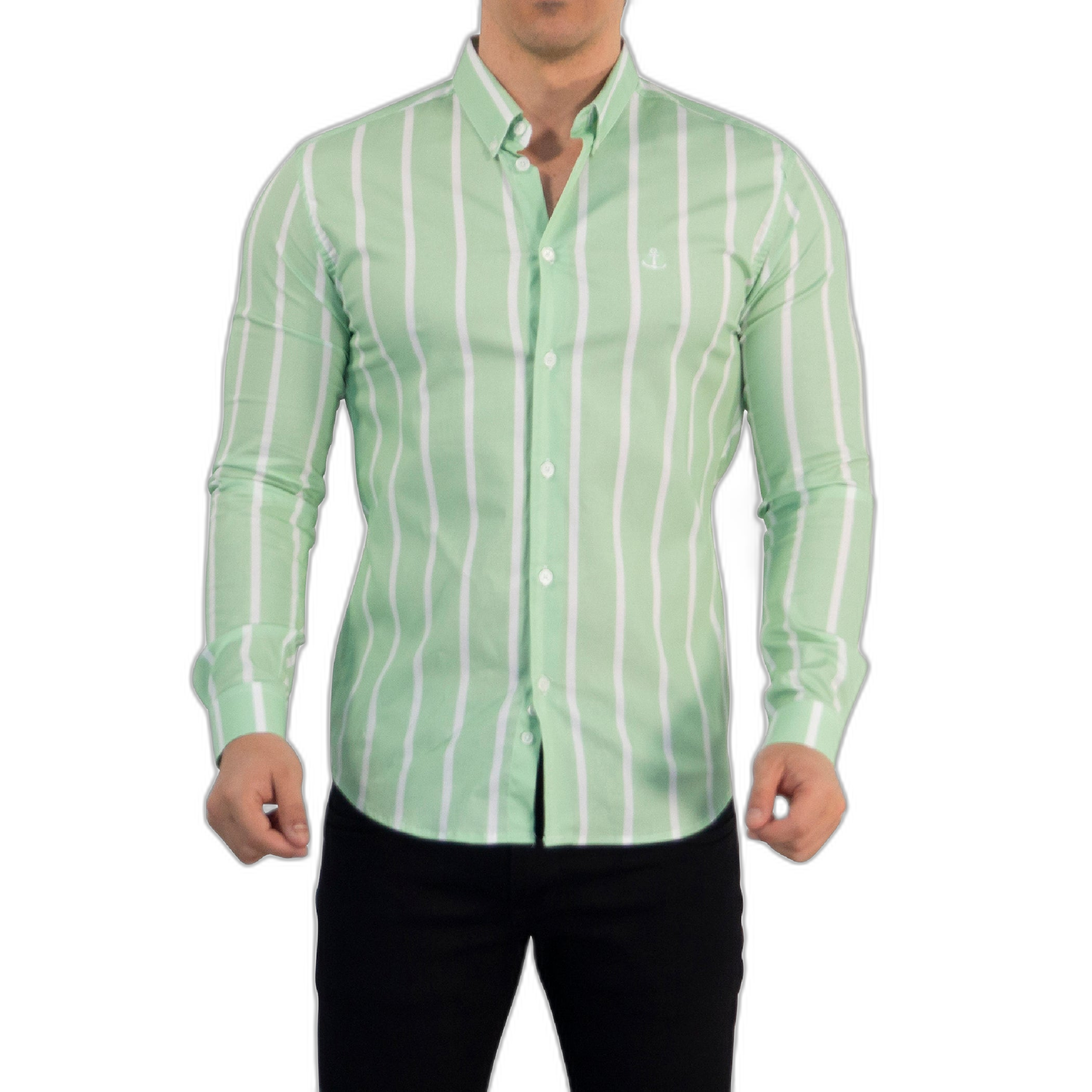 Camisa Slim Fit Light Stripe Teal Green