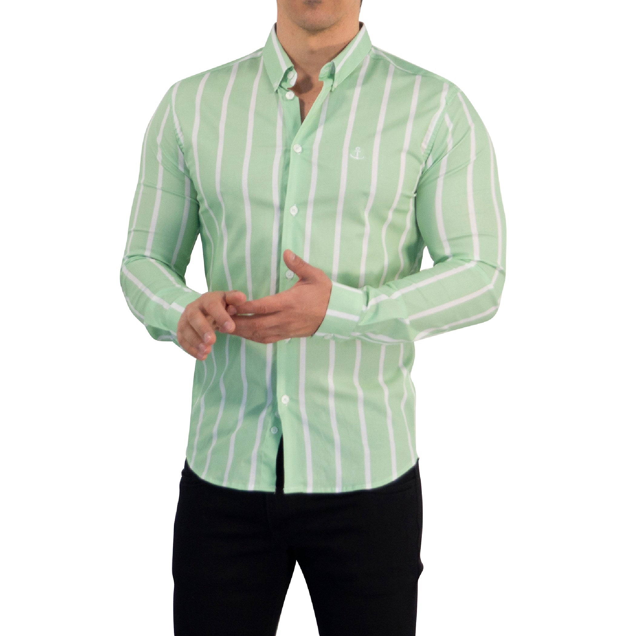Camisa Slim Fit Light Stripe Teal Green