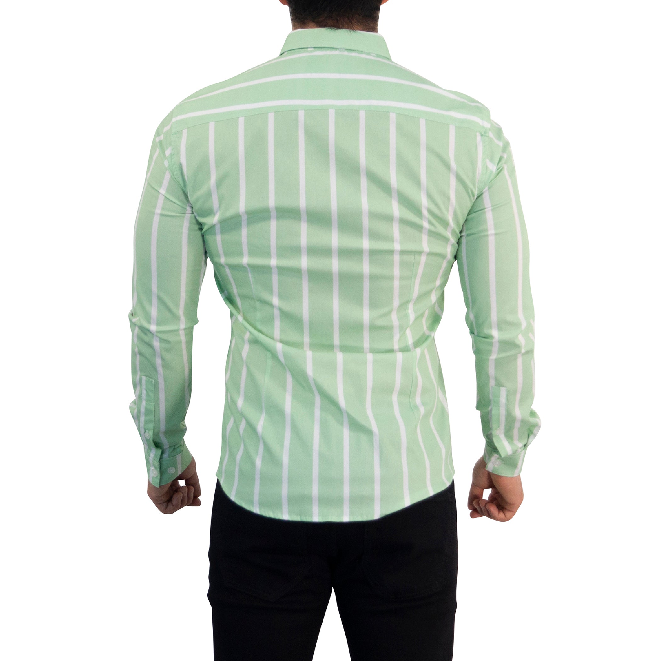 Camisa Slim Fit Light Stripe Teal Green