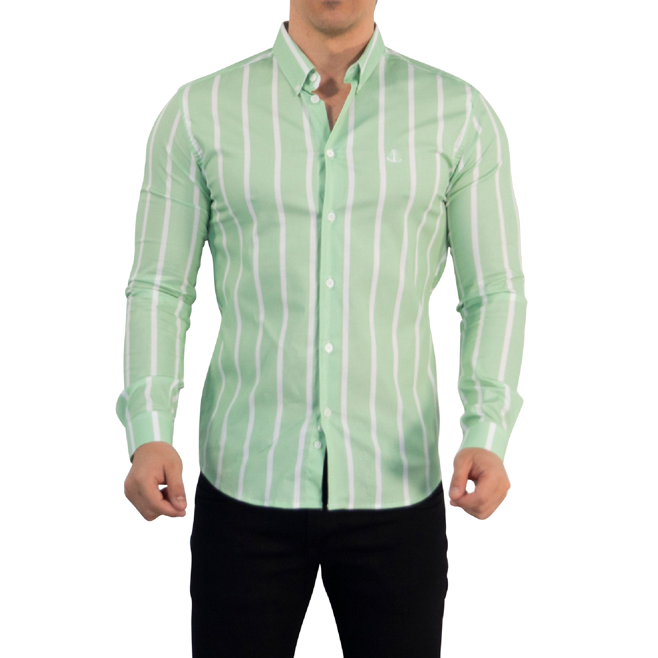 Camisa Slim Fit Light Stripe Teal Green
