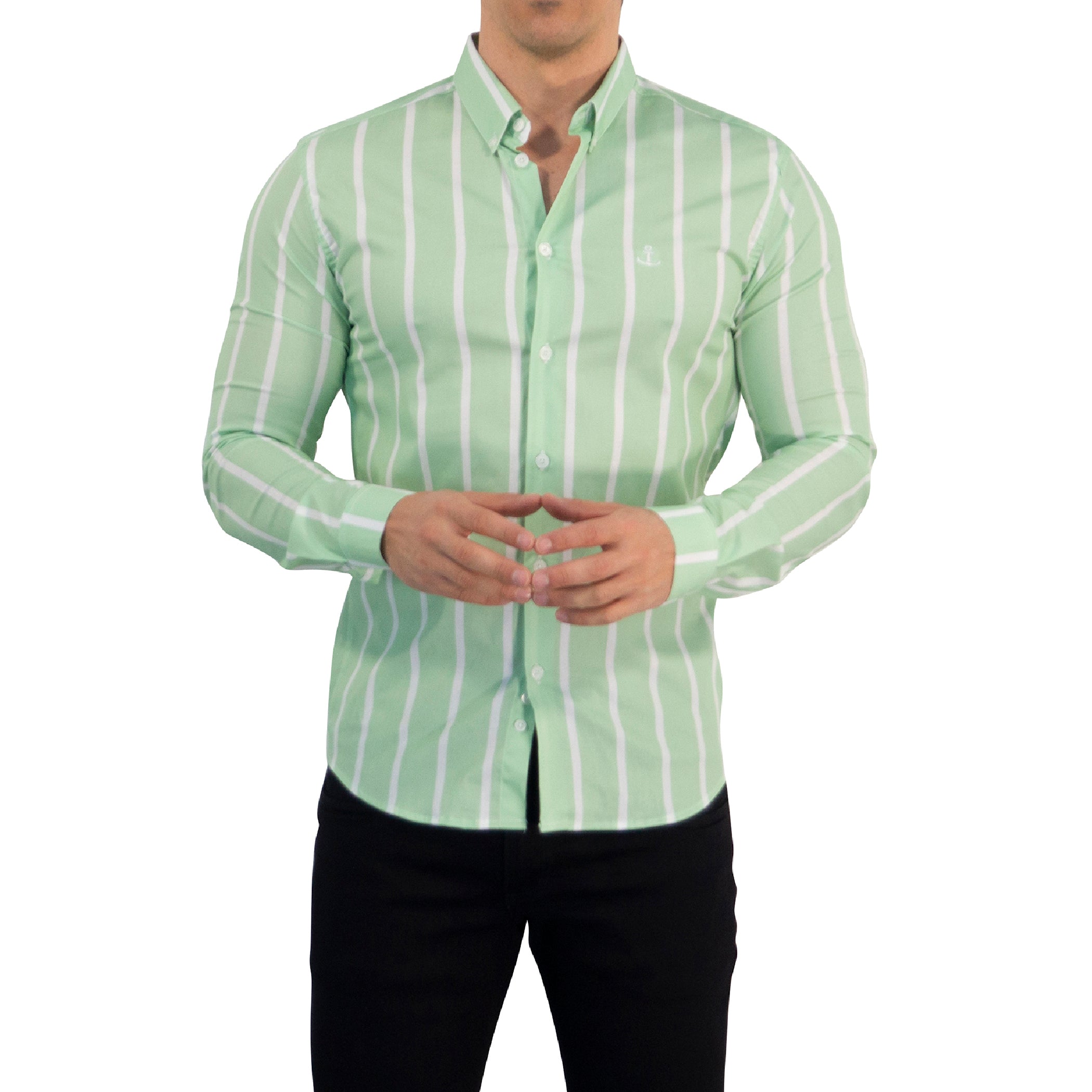 Camisa Slim Fit Light Stripe Teal Green