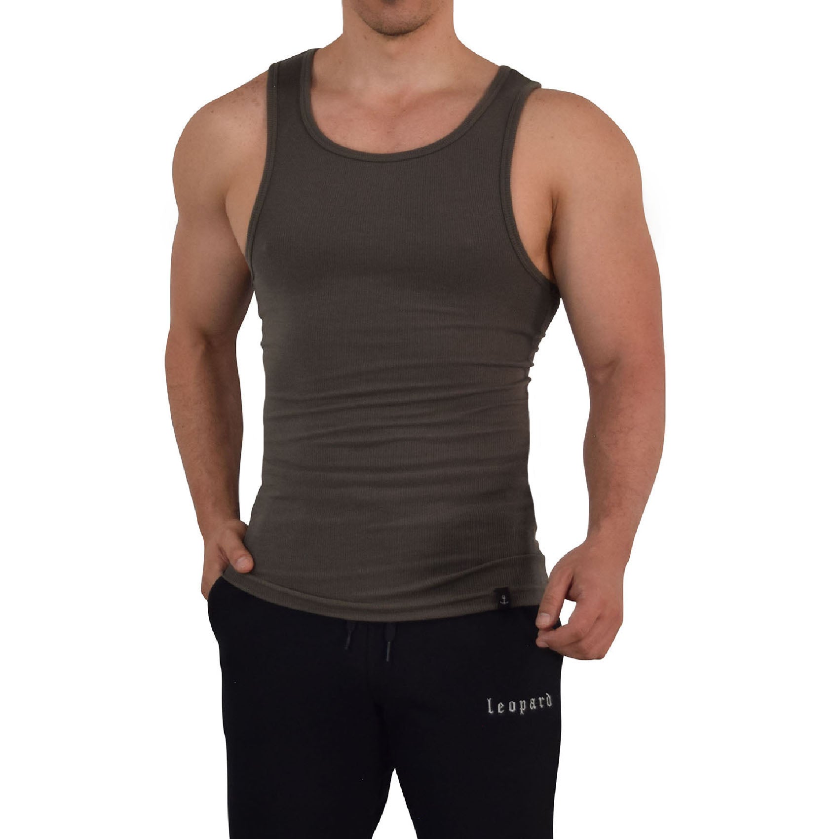 Muscle Ribbed Tank Olive