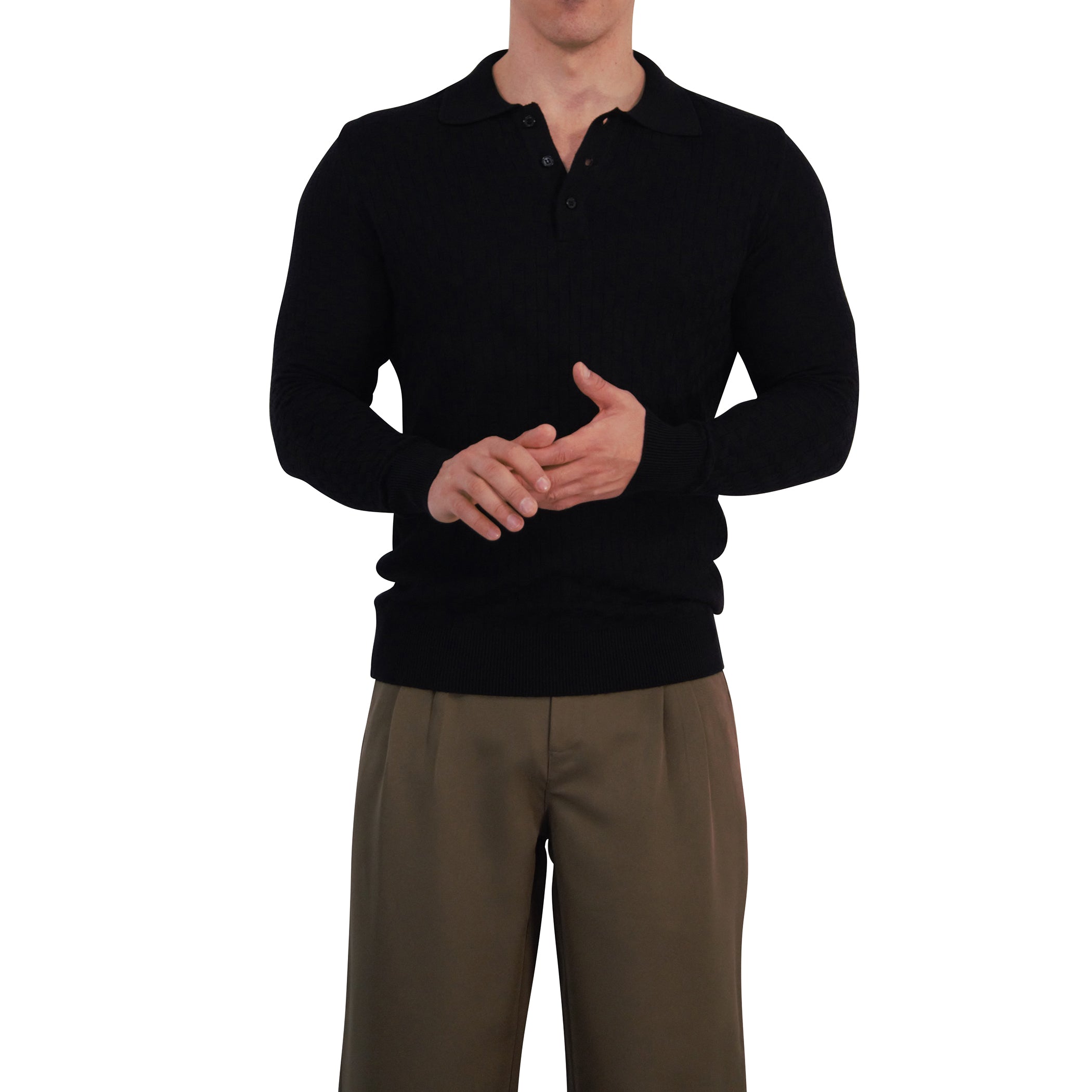 Knitted Connery Polo Manga Larga Black