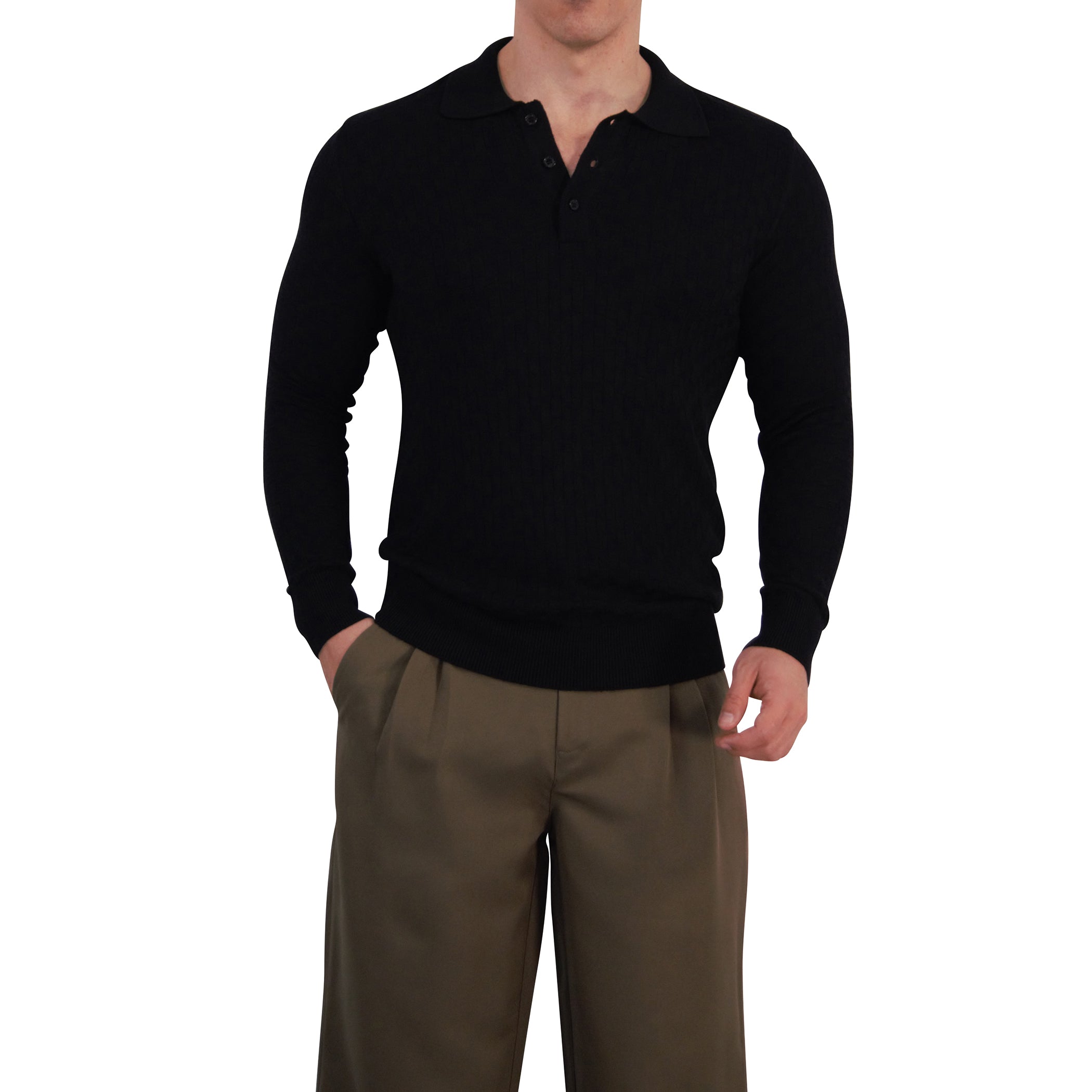 Knitted Connery Polo Manga Larga Black