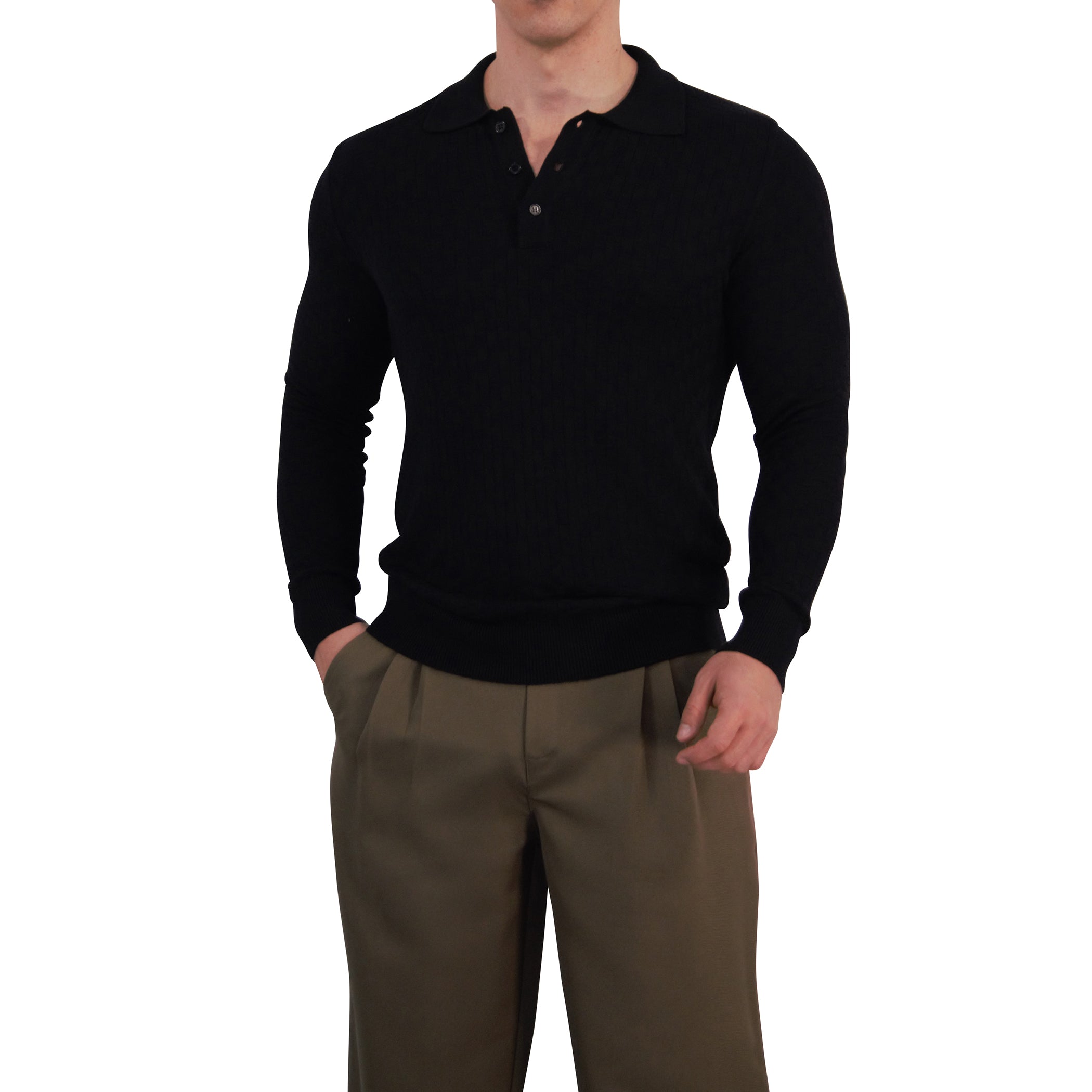 Knitted Connery Polo Manga Larga Black