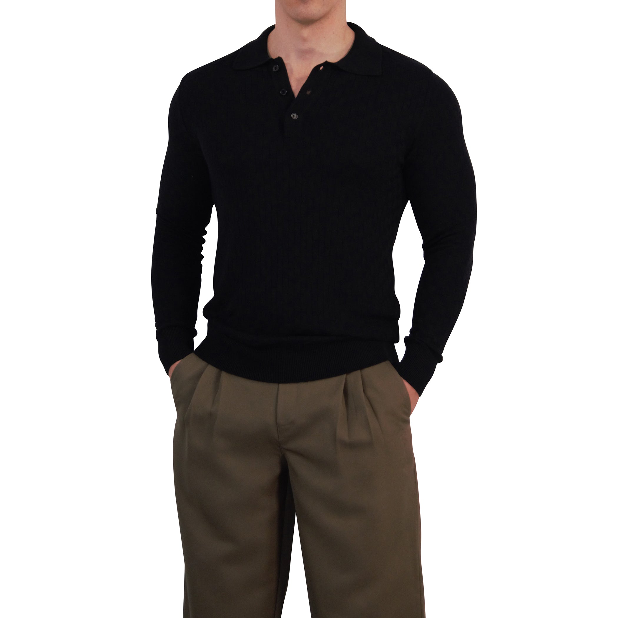 Knitted Connery Polo Manga Larga Black